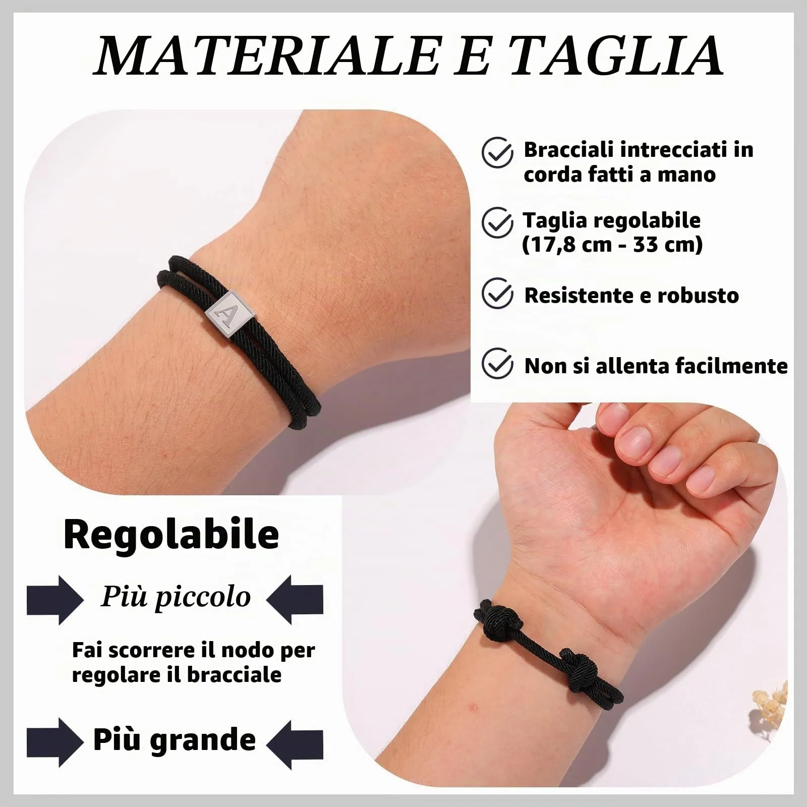 Esmoly Bracciale Uomo con Iniziale in Corda Intrecciata a Mano Argento N - immagine 5