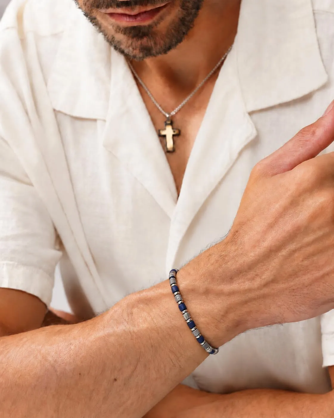 Dada Gioielli Bracciale con Pietre Naturali Blu Lapislazzuli Misura Regolabile 18,5+3 cm - immagine 5