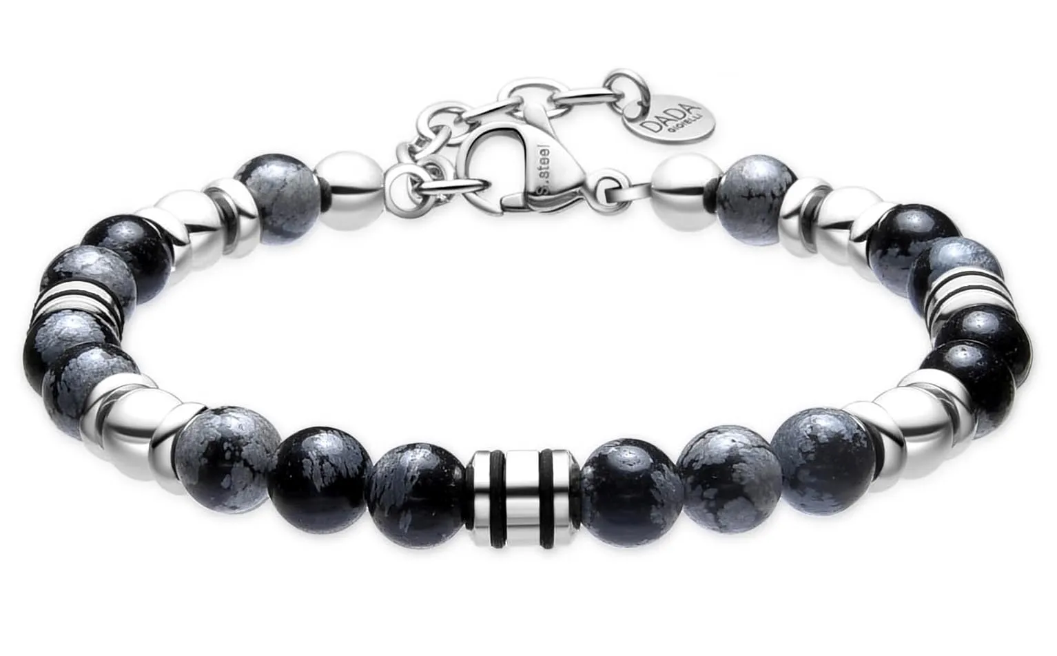 Dada Gioielli Bracciale Uomo in Pietra Naturale 6mm - Ossidiana Grigia - immagine 4
