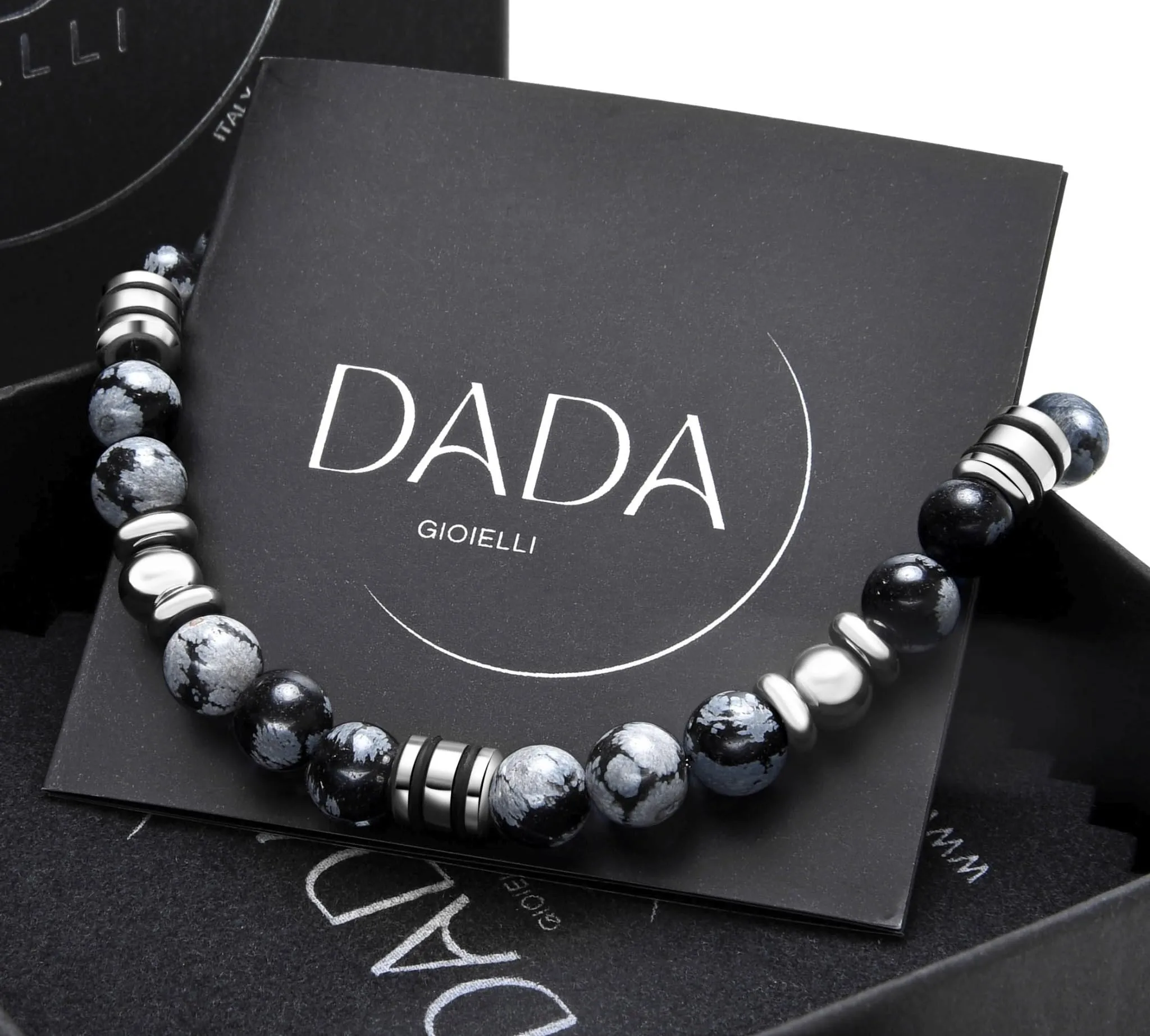 Dada Gioielli Bracciale Uomo in Pietra Naturale 6mm - Ossidiana Grigia - immagine 6