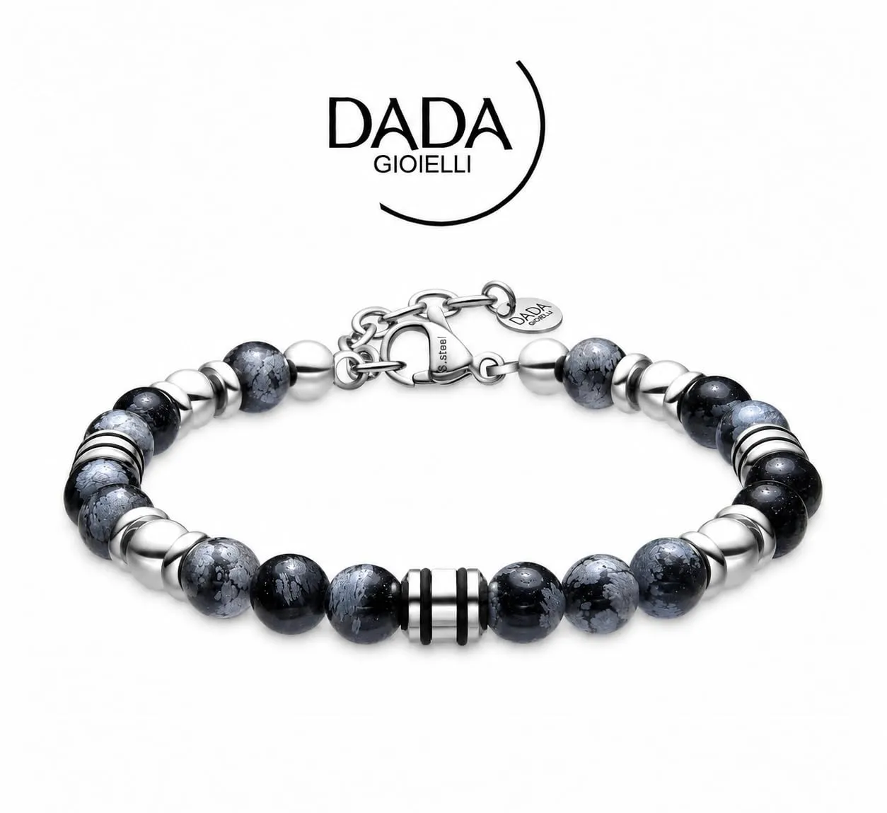 Dada Gioielli Bracciale Uomo in Pietra Naturale 6mm - Ossidiana Grigia - immagine 7