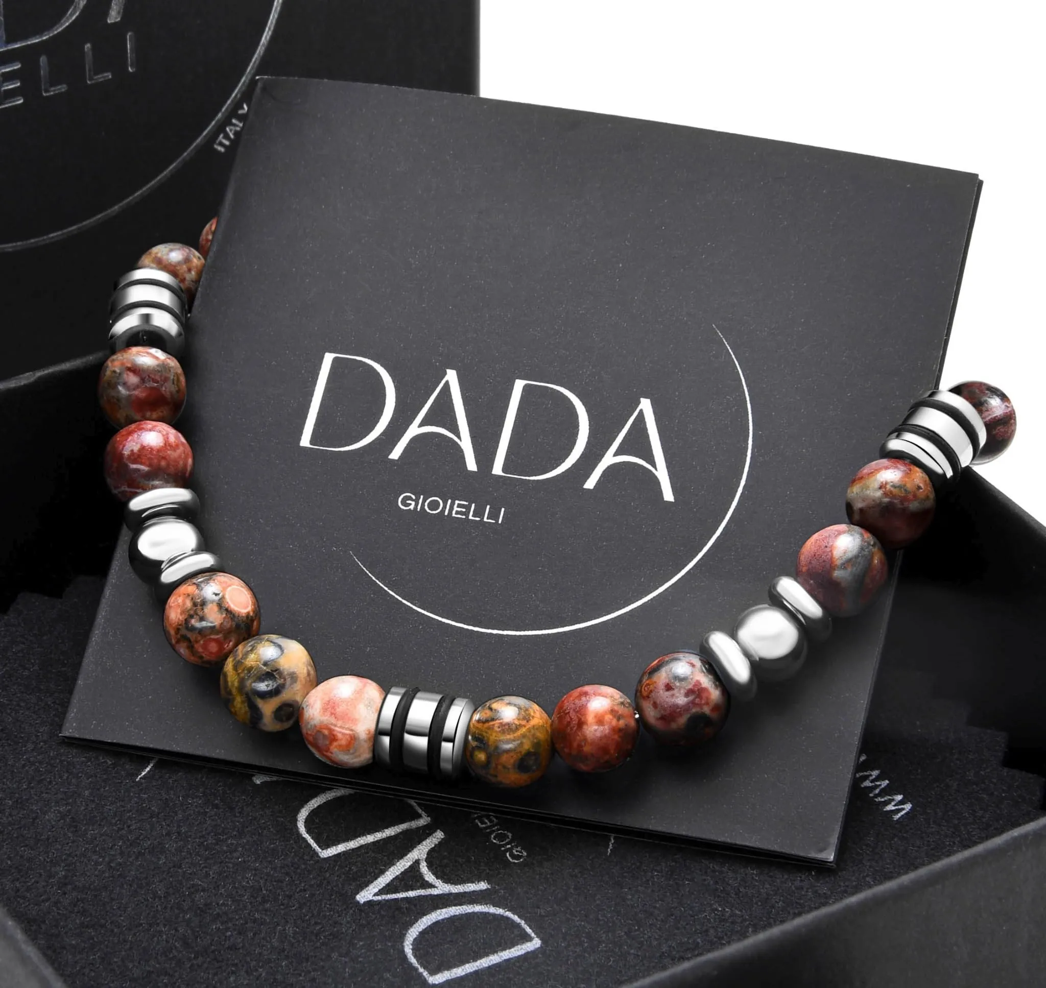 Dada Gioielli Bracciale Uomo in Pietra Naturale 6mm Diaspro Rosso - immagine 5