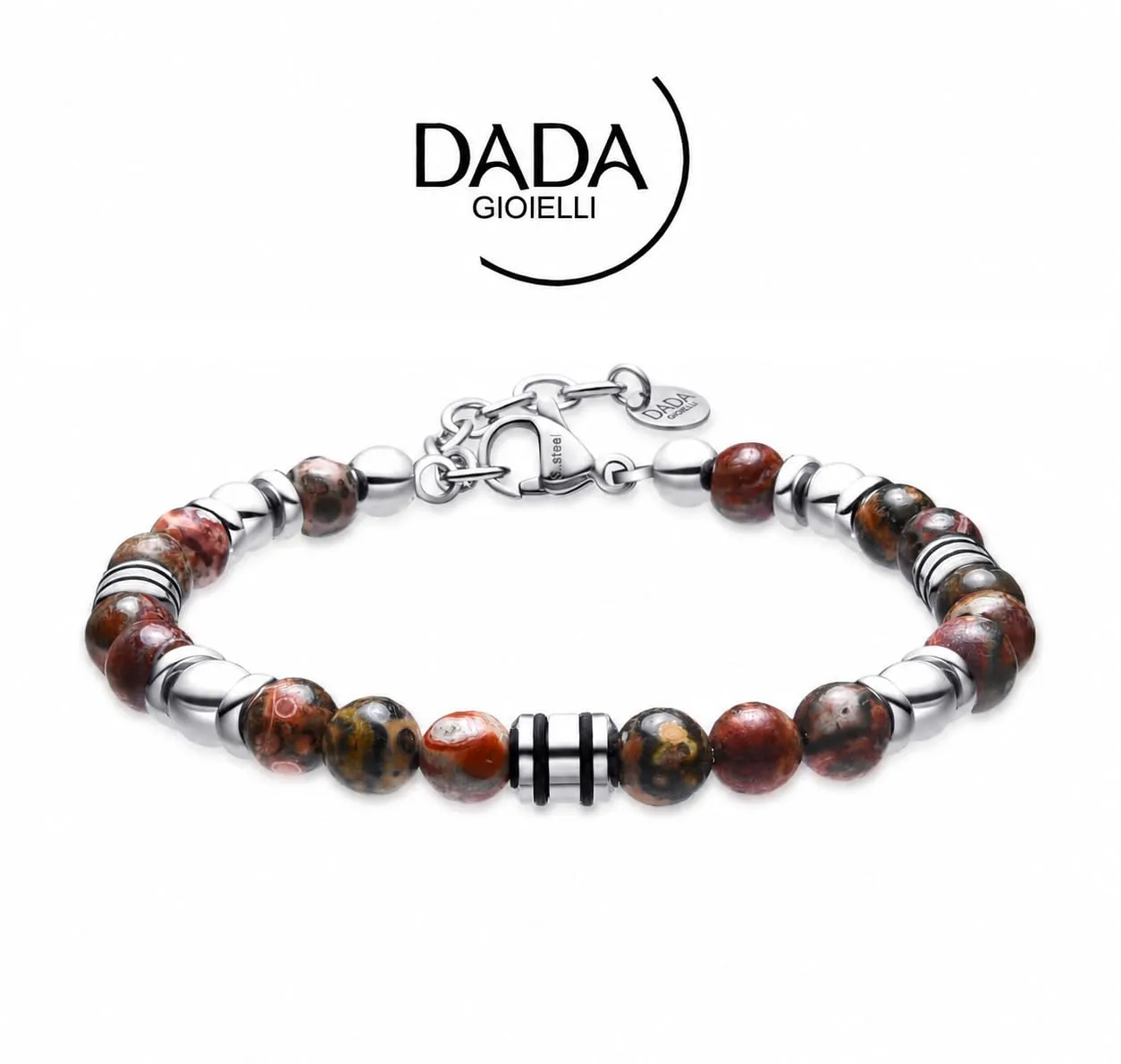 Dada Gioielli Bracciale Uomo in Pietra Naturale 6mm Diaspro Rosso - immagine 6