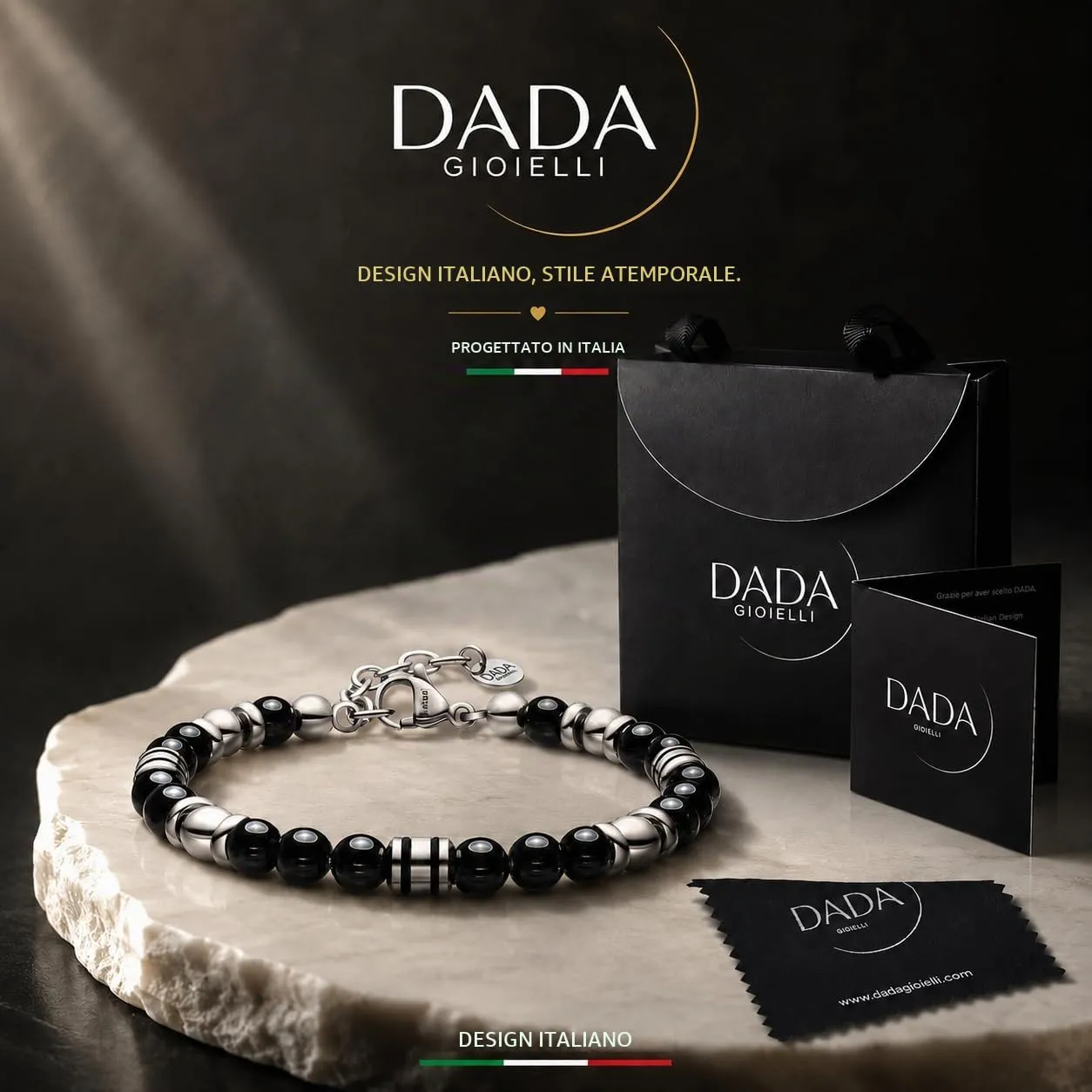 Dada Gioielli Bracciale Uomo in Pietra Naturale 6mm Agata Nera - immagine 3