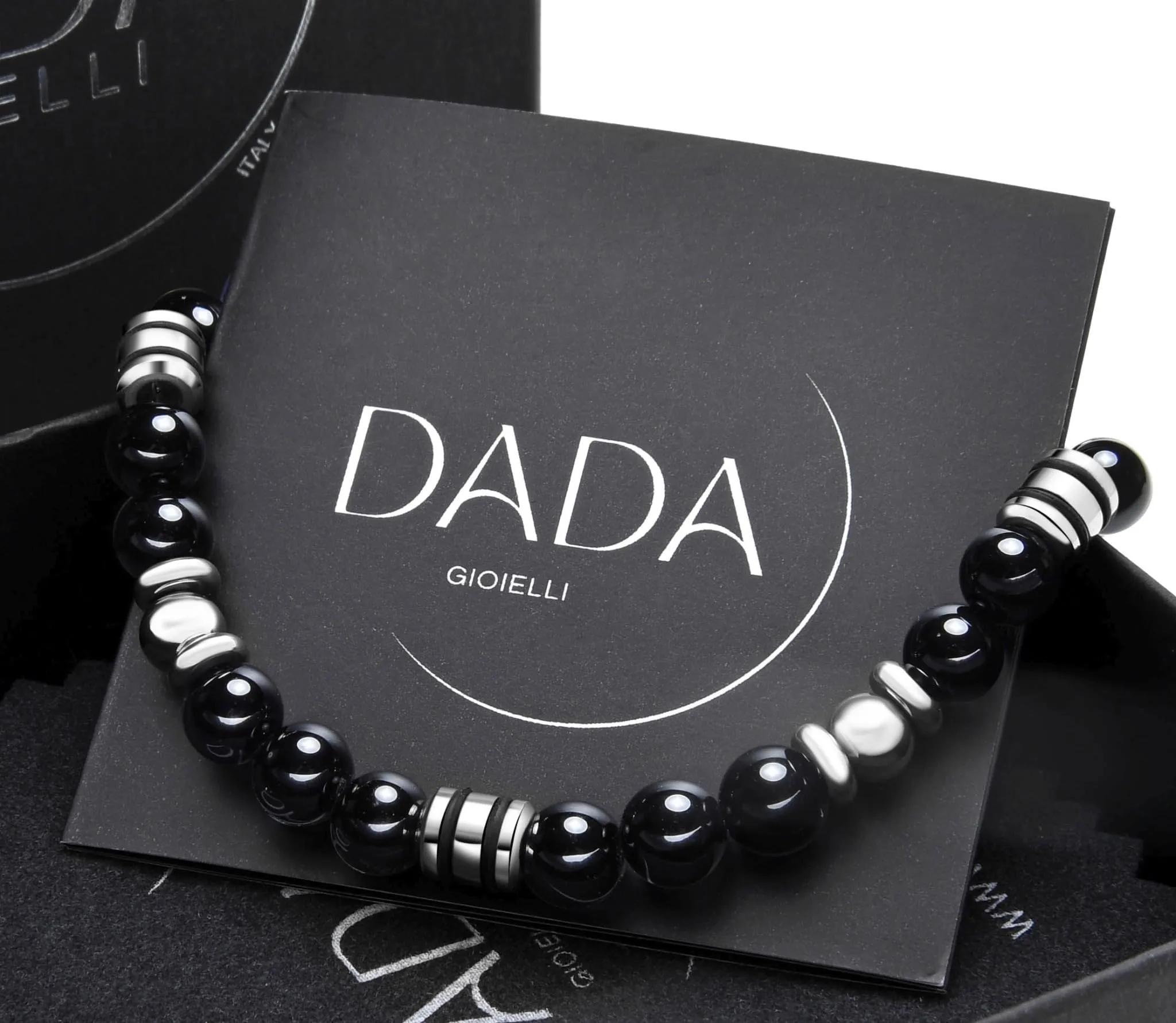 Dada Gioielli Bracciale Uomo in Pietra Naturale 6mm Agata Nera - immagine 5