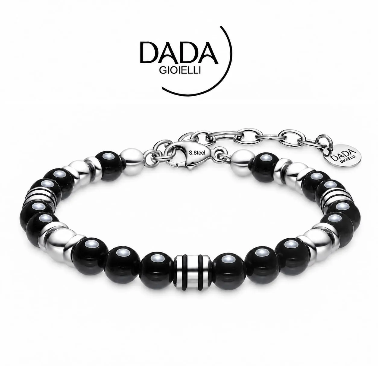 Dada Gioielli Bracciale Uomo in Pietra Naturale 6mm Agata Nera - immagine 6