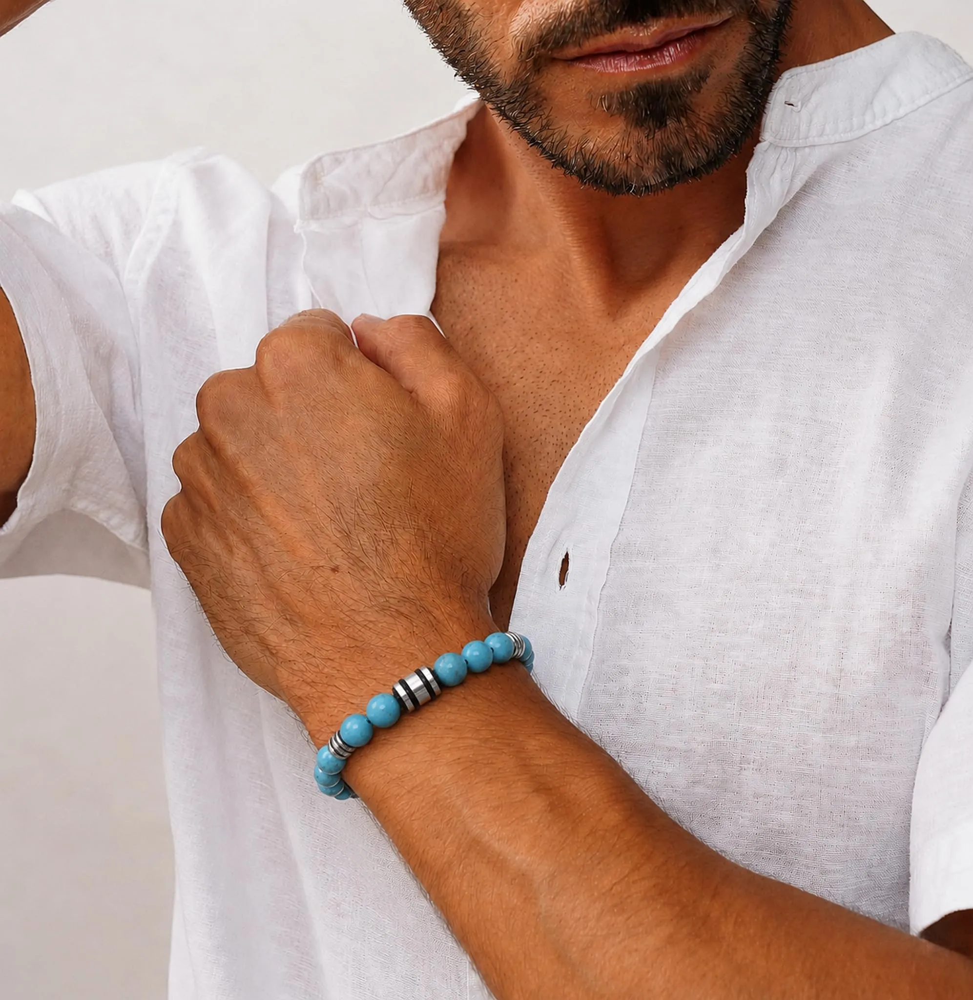 Dada Gioielli Bracciale Uomo in Pietra Naturale 6mm Aulite Turchese - immagine 2