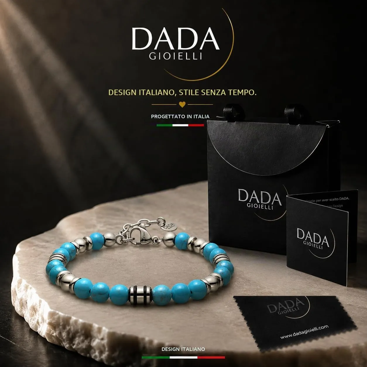 Dada Gioielli Bracciale Uomo in Pietra Naturale 6mm Aulite Turchese - immagine 3