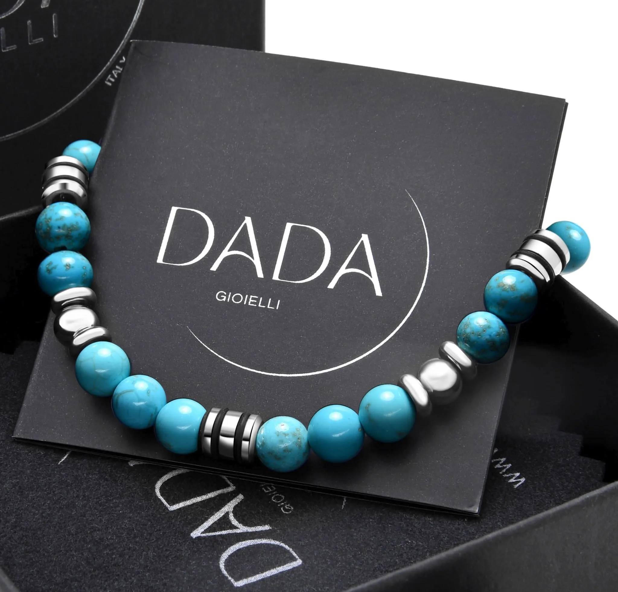 Dada Gioielli Bracciale Uomo in Pietra Naturale 6mm Aulite Turchese - immagine 5