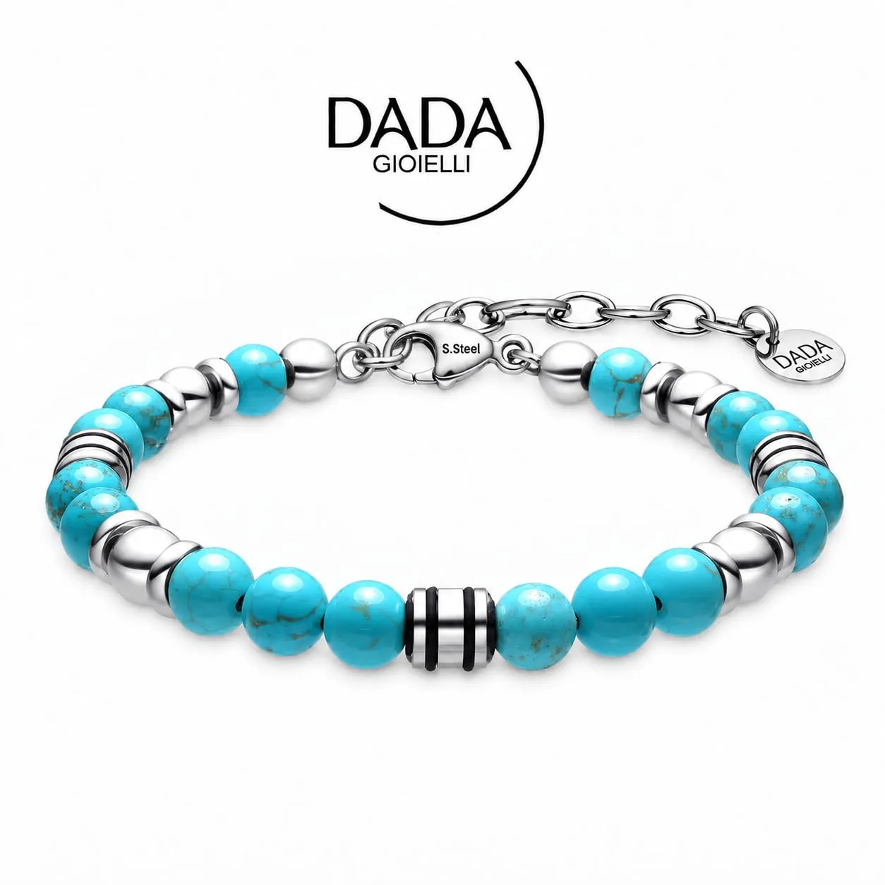 Dada Gioielli Bracciale Uomo in Pietra Naturale 6mm Aulite Turchese - immagine 6