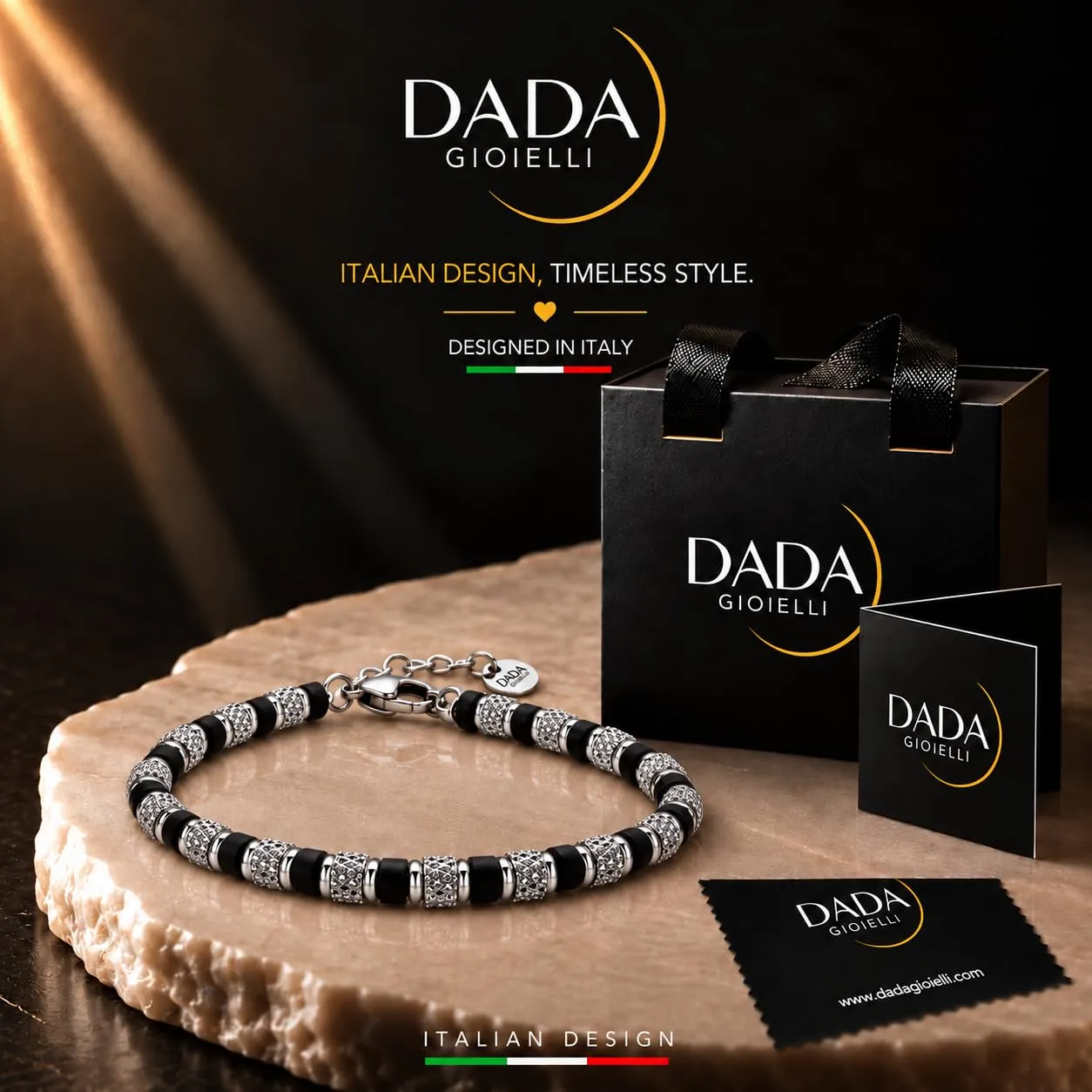 Dada Gioielli Bracciale con Pietre Naturali Nero Onice Misura Regolabile 18,5+3 cm - immagine 3