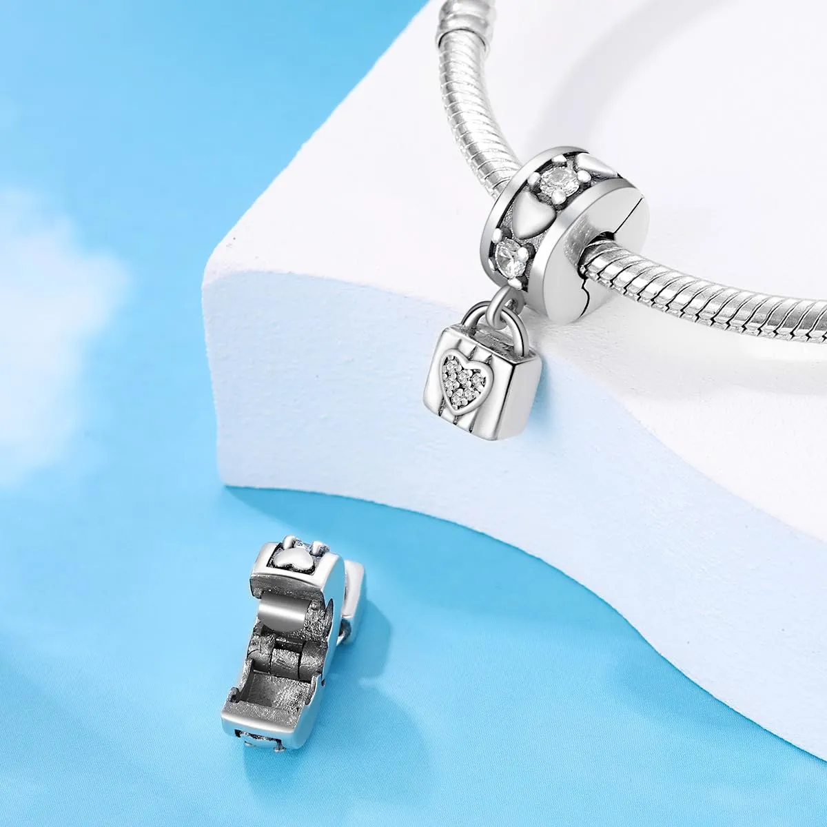 KUNSIR Bead Charm in Argento Sterling 925 con Cubic Zirconia per Braccialetti e Collane Europei - immagine 2