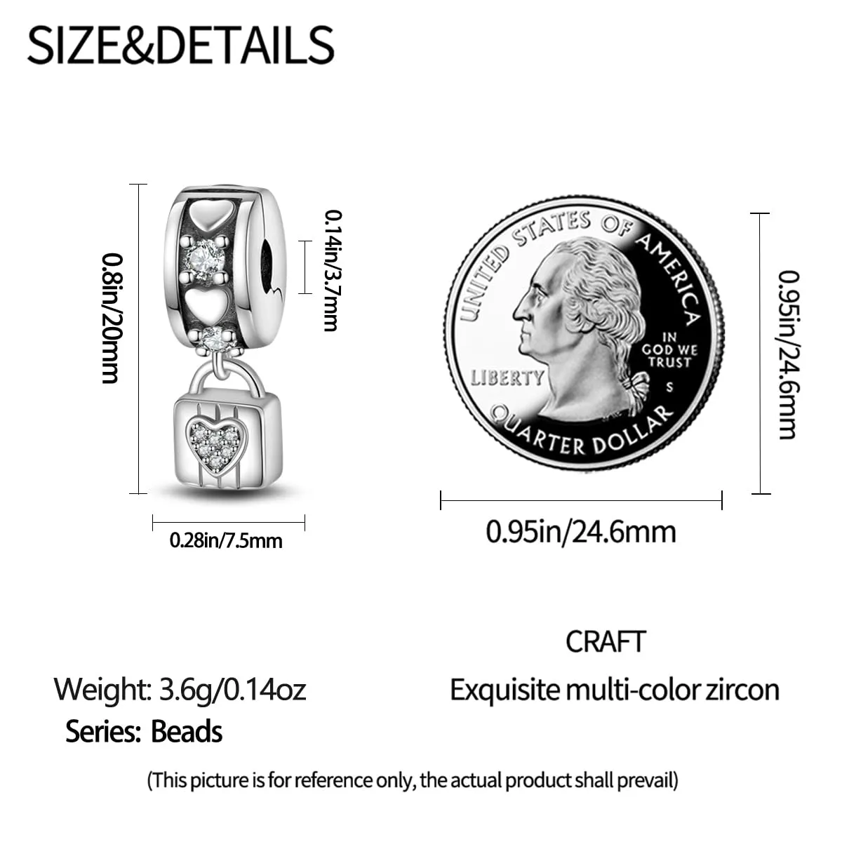 KUNSIR Bead Charm in Argento Sterling 925 con Cubic Zirconia per Braccialetti e Collane Europei - immagine 5