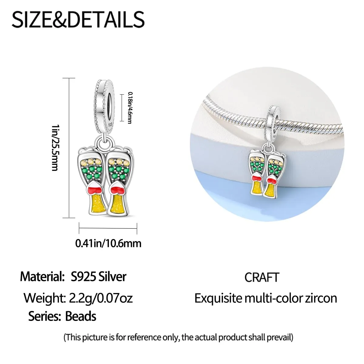 Pandach Bead Charm Ciondolo Argento Sterling 925 con Cubic Zirconia per Braccialetti e Collane Europei - immagine 5