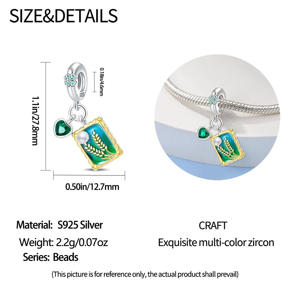 Pandach Bead Charm Ciondolo Argento Sterling 925 con Cubic Zirconia per Braccialetti e Collane Europei - immagine 5