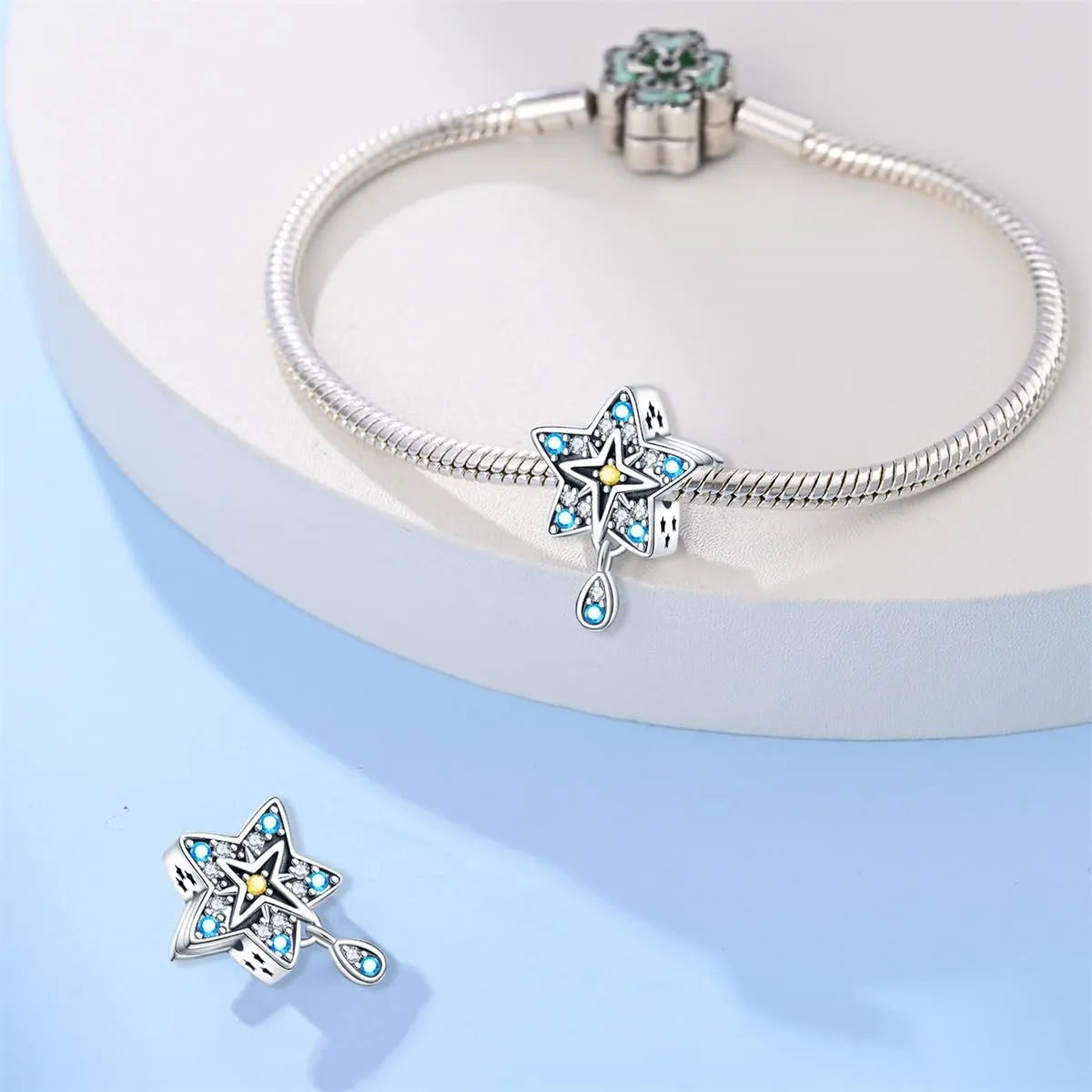 KUNSIR Bead Charm Ciondolo Argento Sterling 925 con Cubic Zirconia per Pandora Braccialetti e Collane Europee - immagine 3