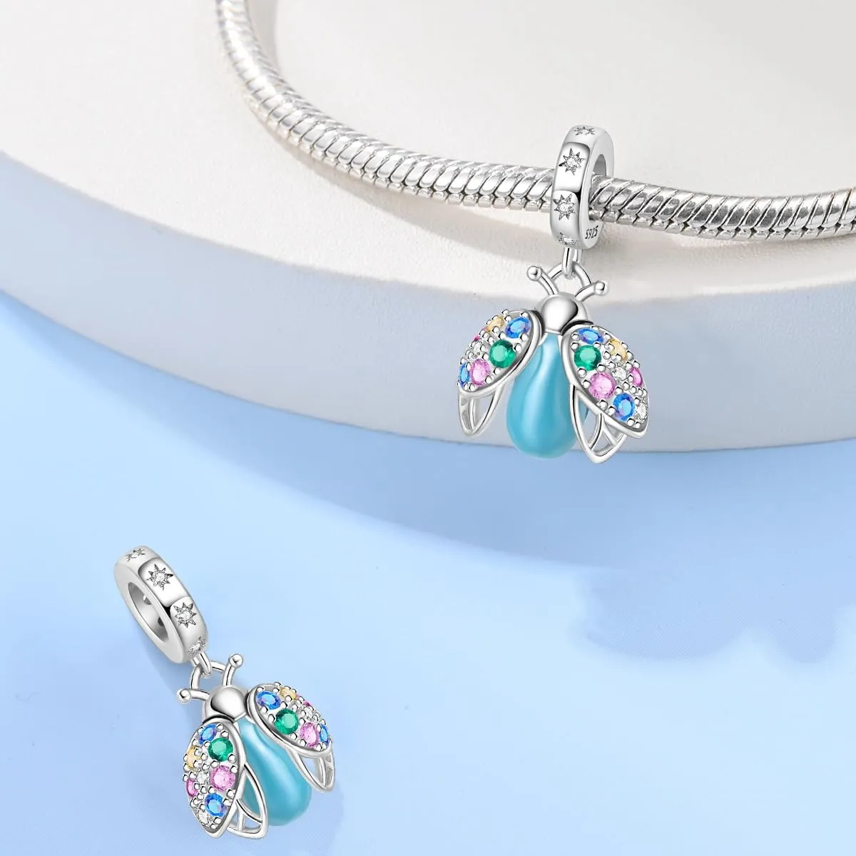 KUNSIR Bead Charm Ciondolo Argento Sterling 925 con Cubic Zirconia per Braccialetti e Collane Europei - immagine 2
