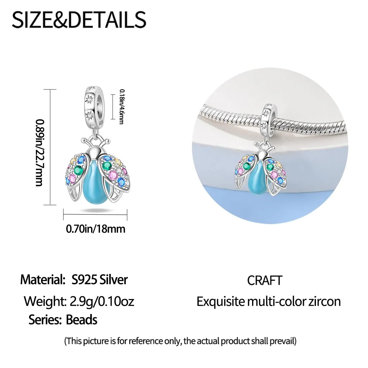 KUNSIR Bead Charm Ciondolo Argento Sterling 925 con Cubic Zirconia per Braccialetti e Collane Europei - immagine 6