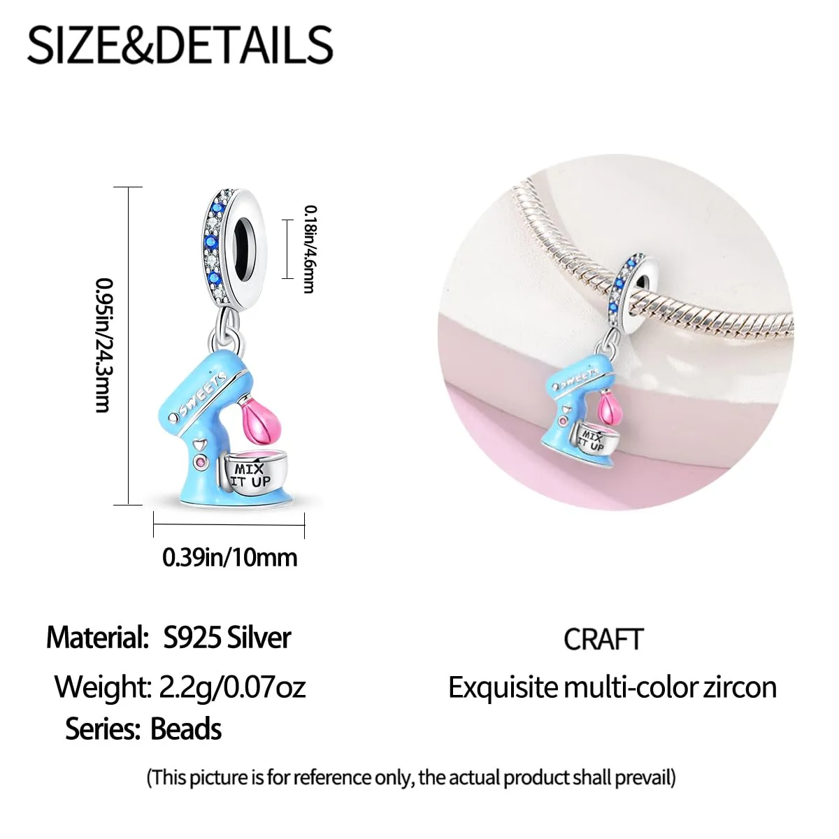 KUNSIR Bead Charm Ciondolo in Argento Sterling 925 con Cubic Zirconia per Braccialetti e Collane Europei - immagine 5