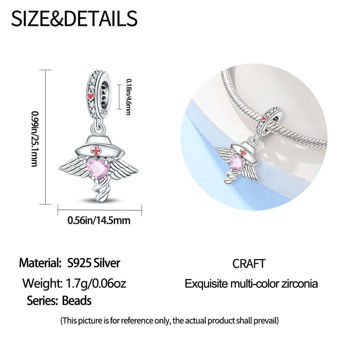 Pandach Bead Charm Ciondolo Argento Sterling 925 con Cubic Zirconia per Braccialetti e Collane Europei - immagine 5