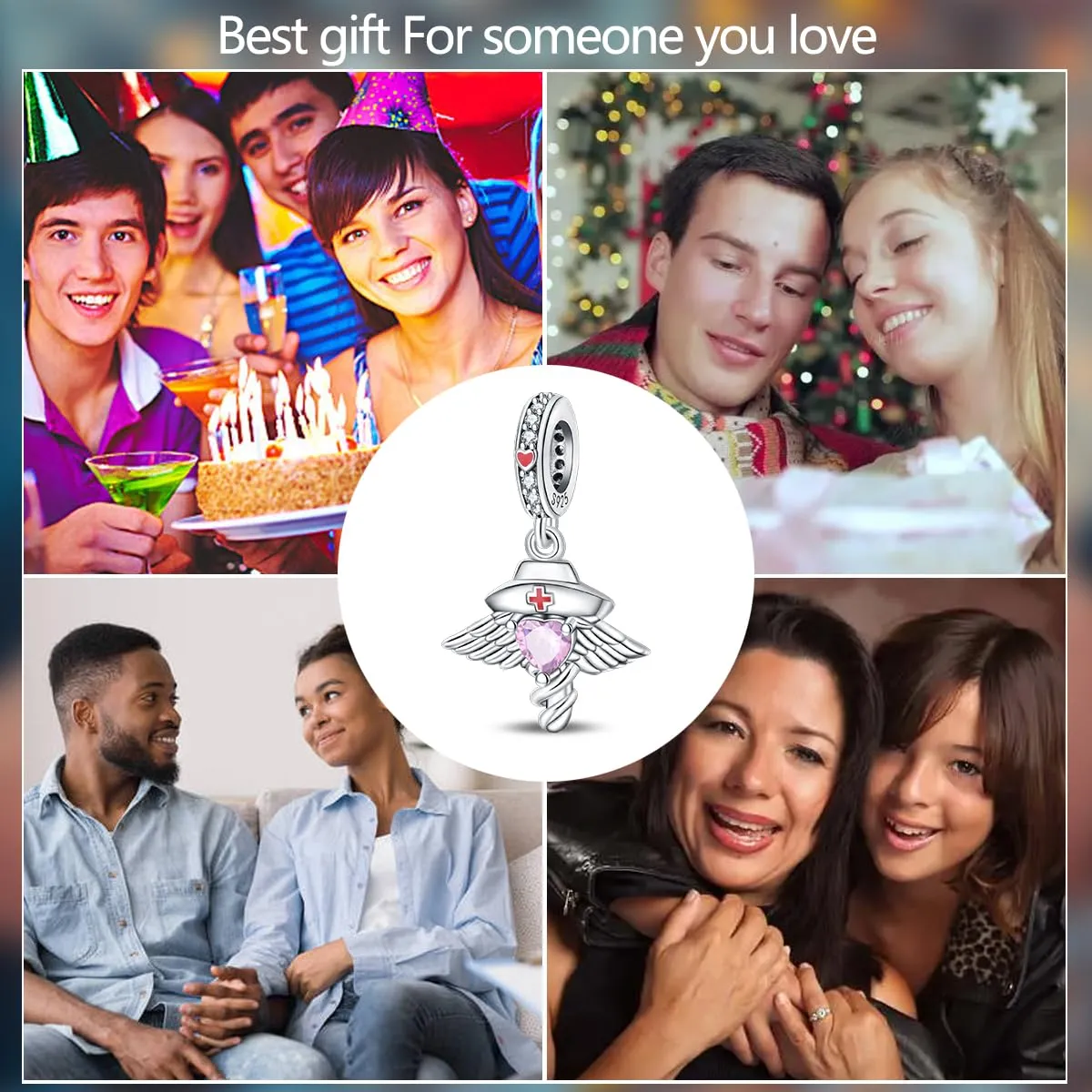Pandach Bead Charm Ciondolo Argento Sterling 925 con Cubic Zirconia per Braccialetti e Collane Europei - immagine 6
