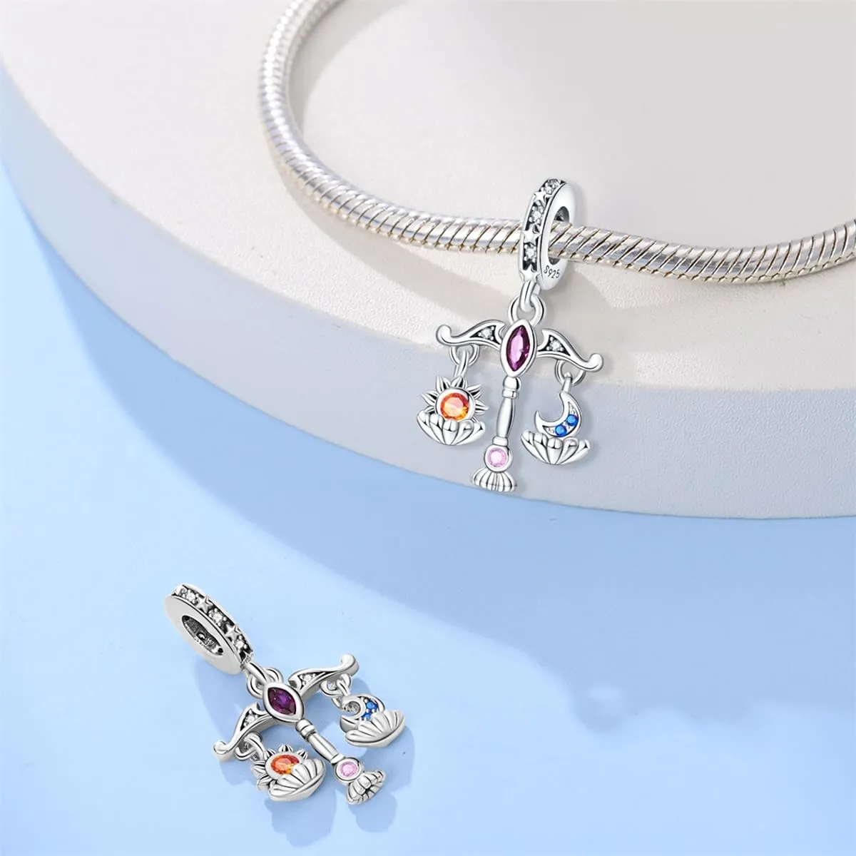KUNSIR Bead Charm Ciondolo Argento Sterling 925 con Cubic Zirconia per Braccialetti e Collane Europei - immagine 2