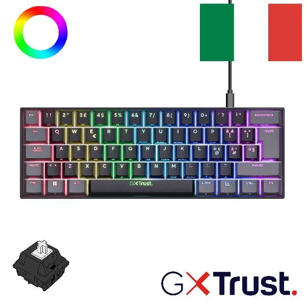 GXTrust Acira Tastiera Meccanica 60% Mini Layout Italiano QWERTY, Nero - immagine 1