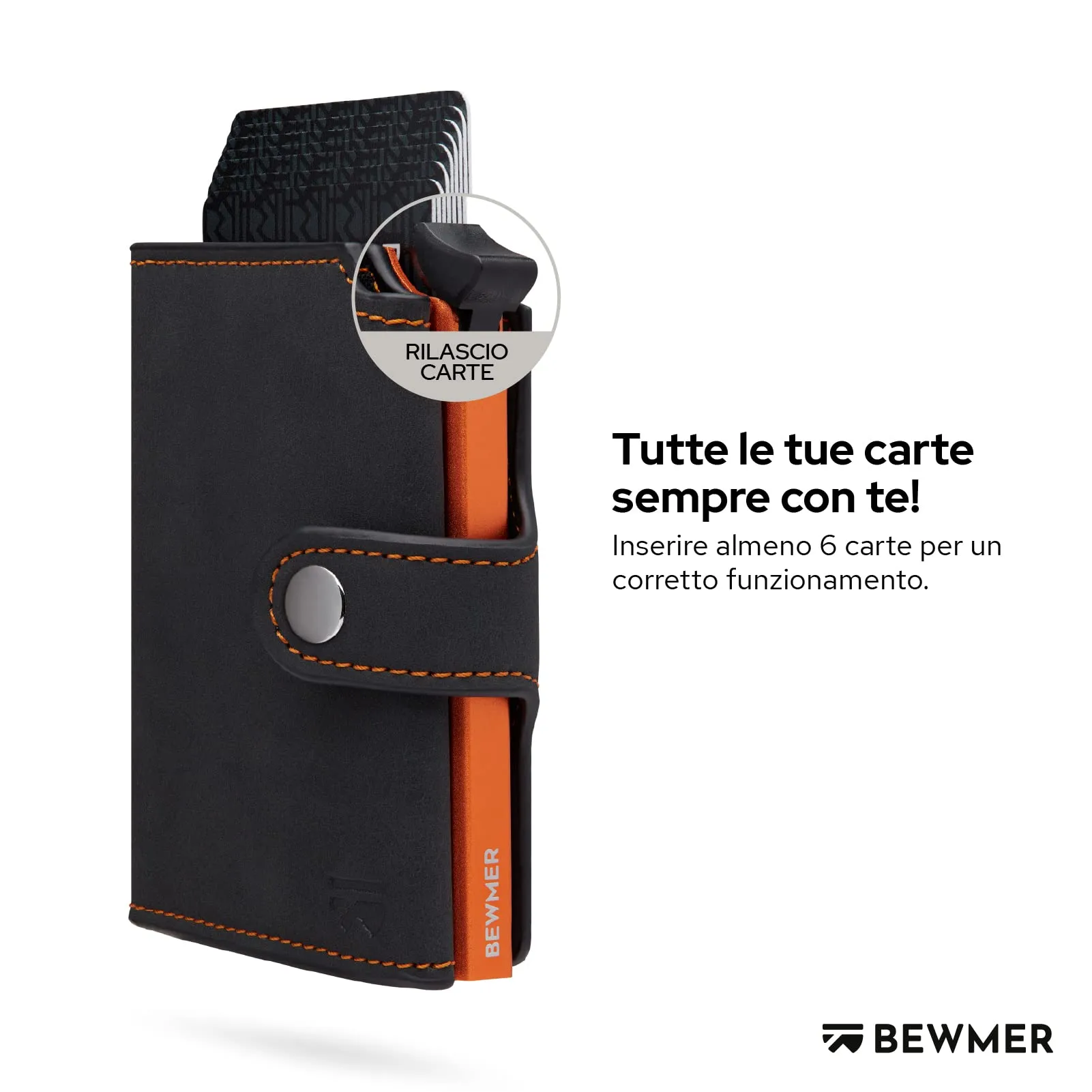 BEWMER v2 Portafoglio Slim in Similpelle con Protezione RFID, Nero Arancione - immagine 2