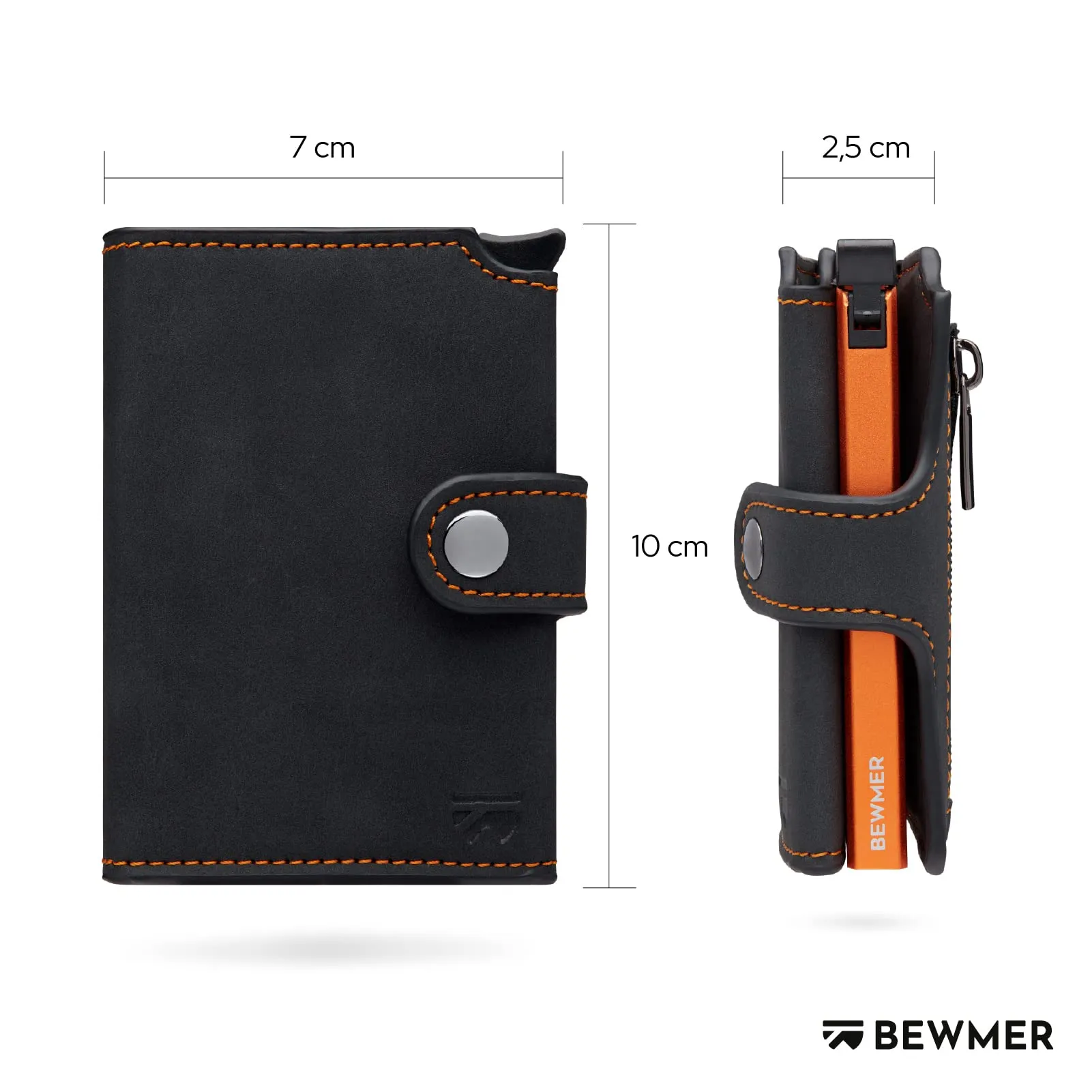 BEWMER v2 Portafoglio Slim in Similpelle con Protezione RFID, Nero Arancione - immagine 5
