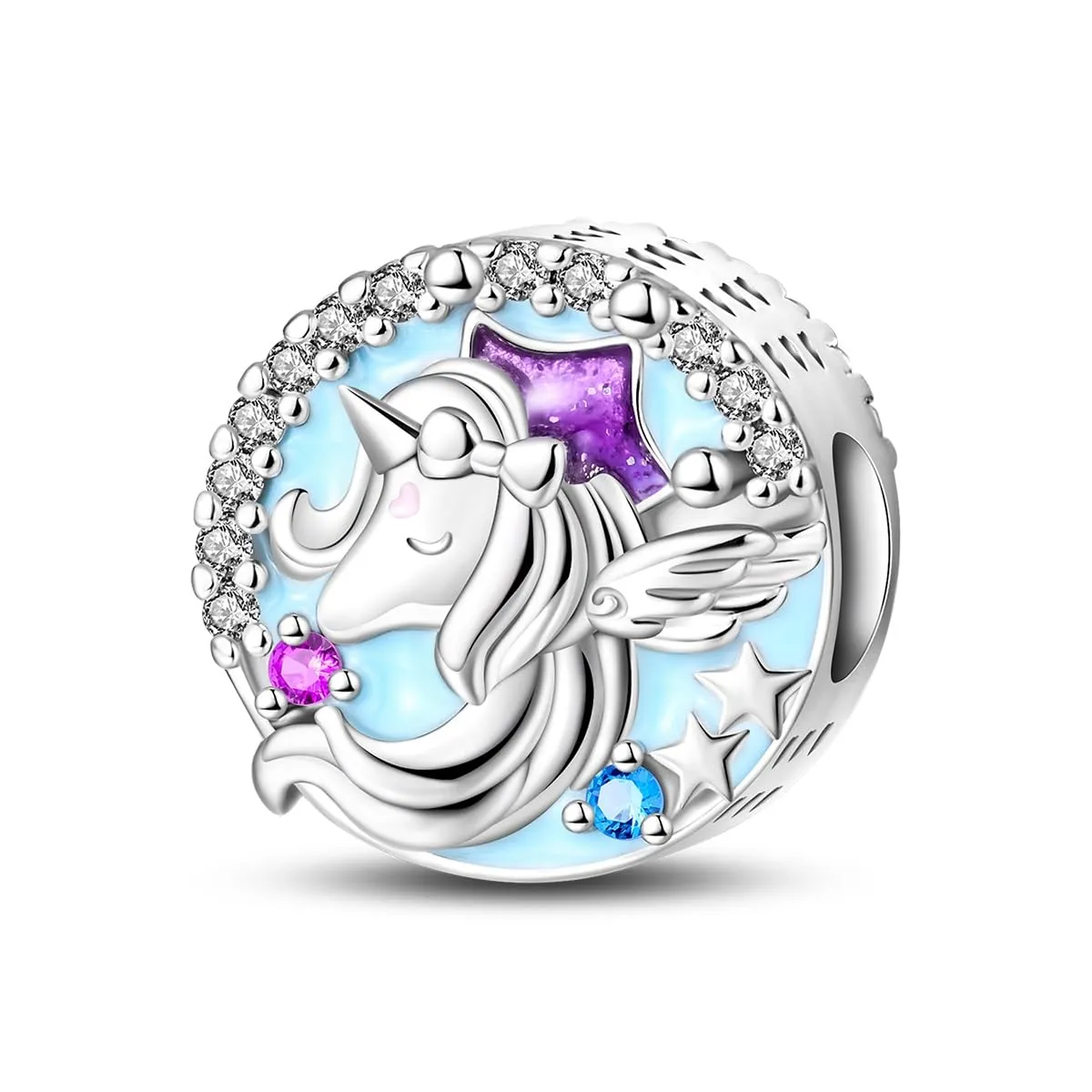 KUNSIR Bead Charm Ciondolo in Argento Sterling 925 con Cubic Zirconia per Braccialetti e Collane Europei - immagine 1