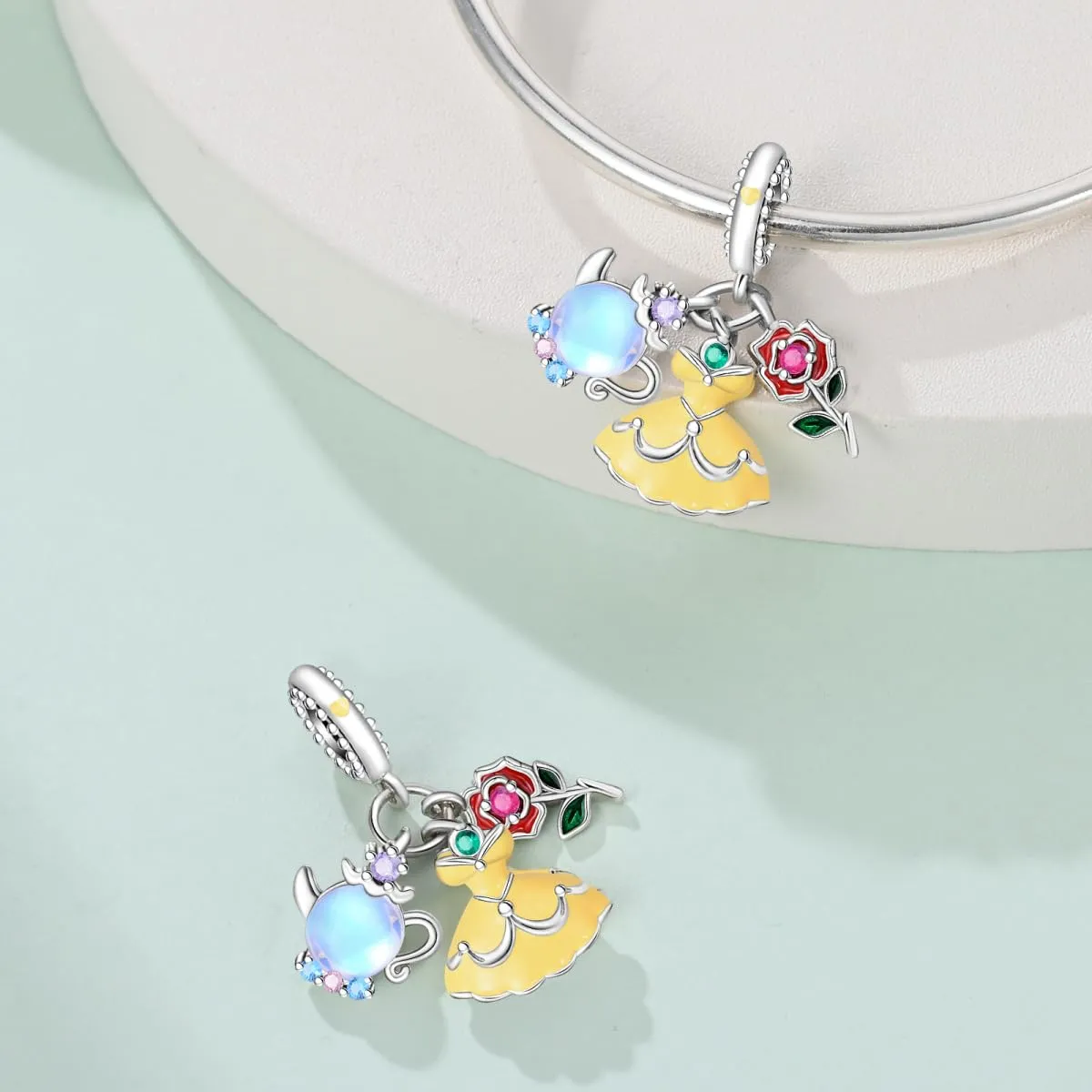 KUNSIR Bead Charm Ciondolo Argento Sterling 925 con Cubic Zirconia per Braccialetti e Collane Europei - immagine 2