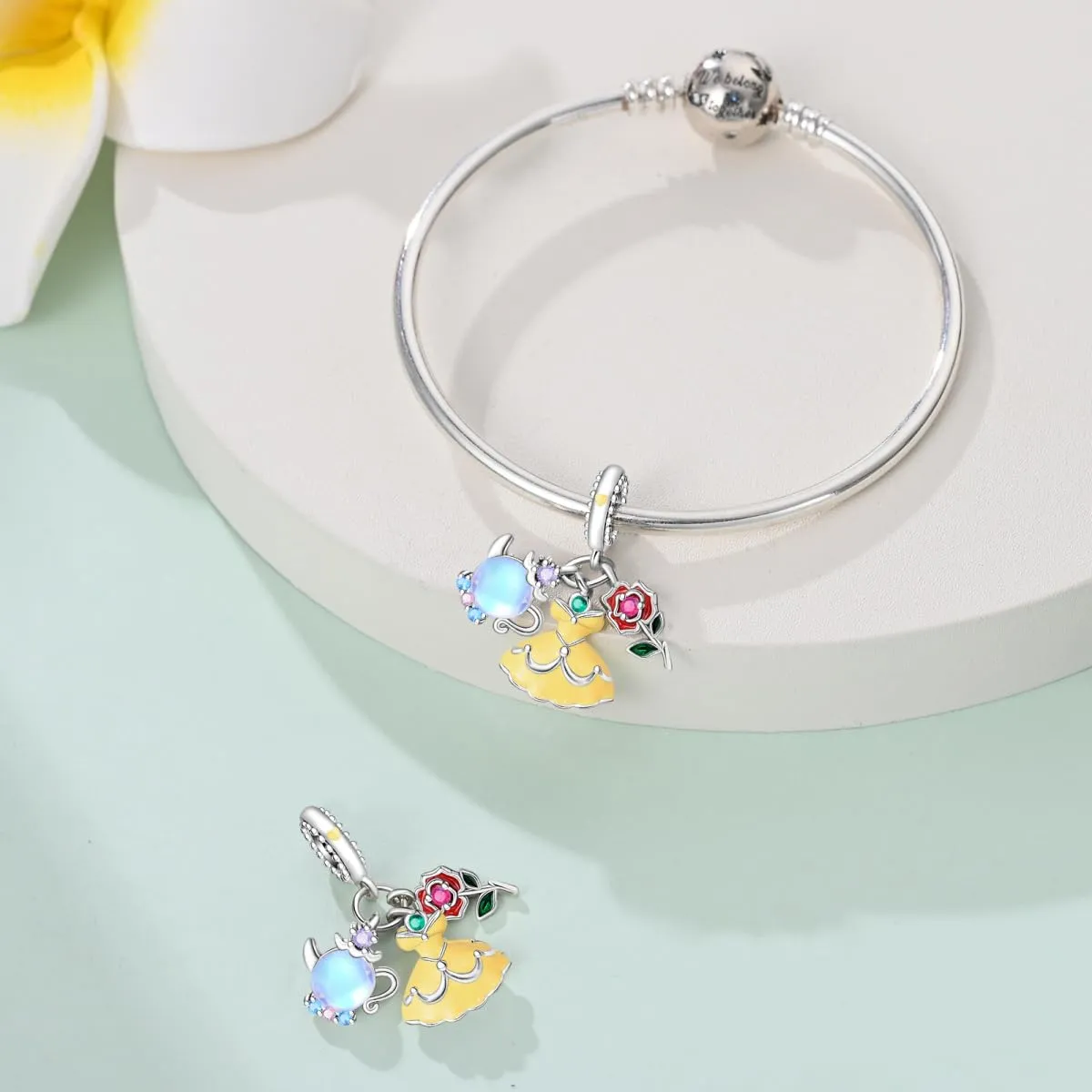 KUNSIR Bead Charm Ciondolo Argento Sterling 925 con Cubic Zirconia per Braccialetti e Collane Europei - immagine 3