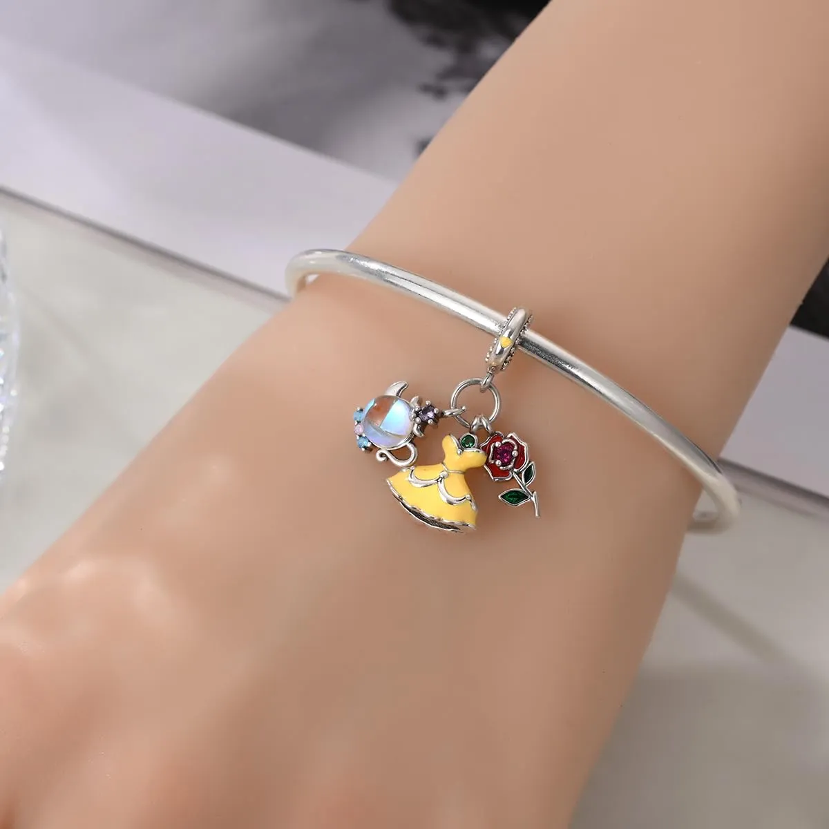 KUNSIR Bead Charm Ciondolo Argento Sterling 925 con Cubic Zirconia per Braccialetti e Collane Europei - immagine 4