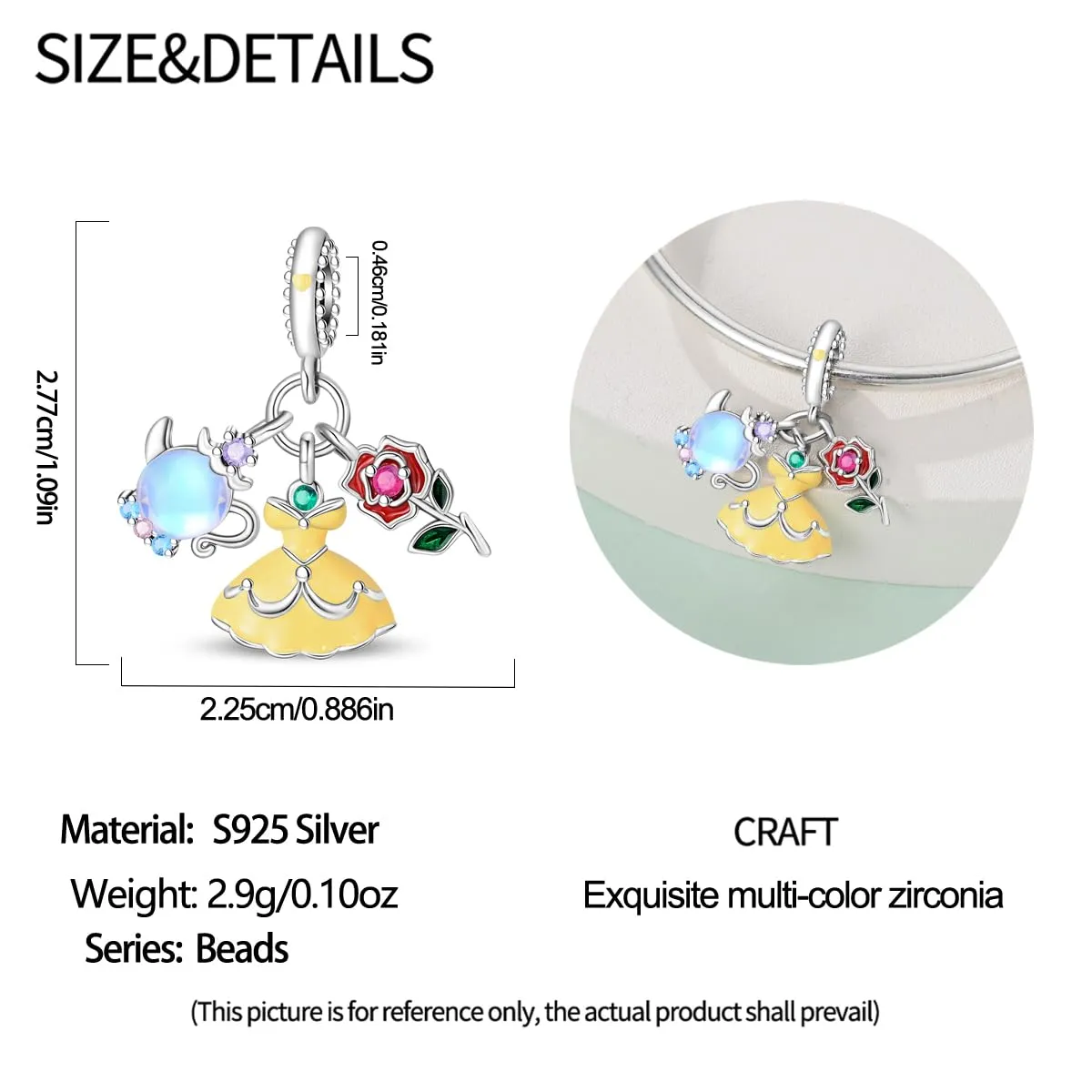 KUNSIR Bead Charm Ciondolo Argento Sterling 925 con Cubic Zirconia per Braccialetti e Collane Europei - immagine 5