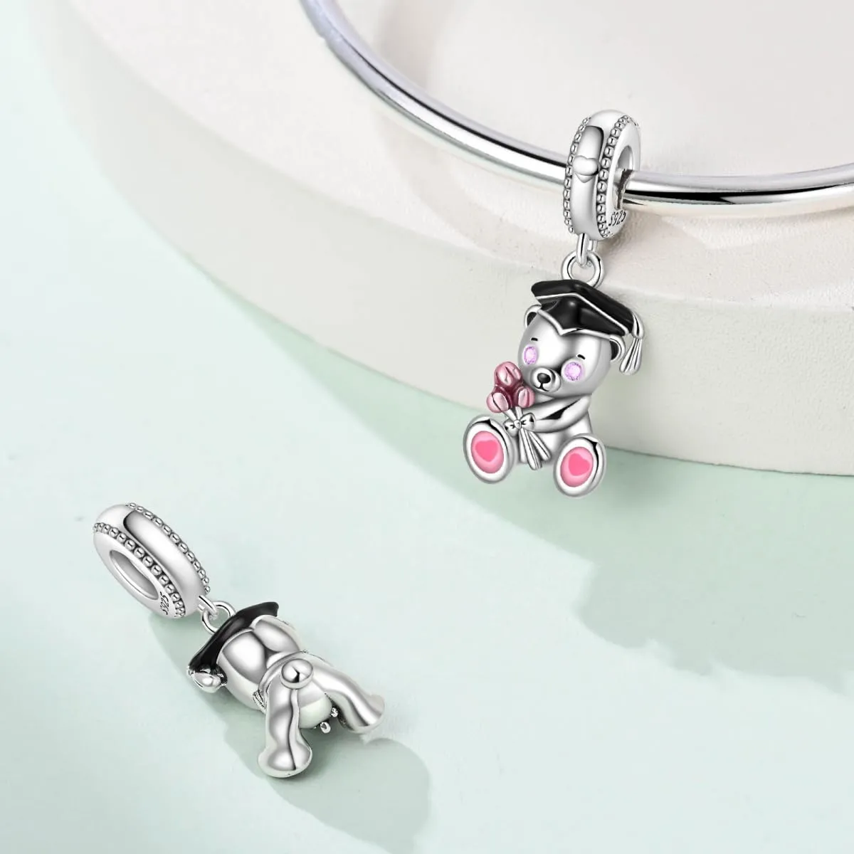 KUNSIR Bead Charm Ciondolo in Argento Sterling 925 con Cubic Zirconia per Braccialetti e Collane Europei - immagine 2