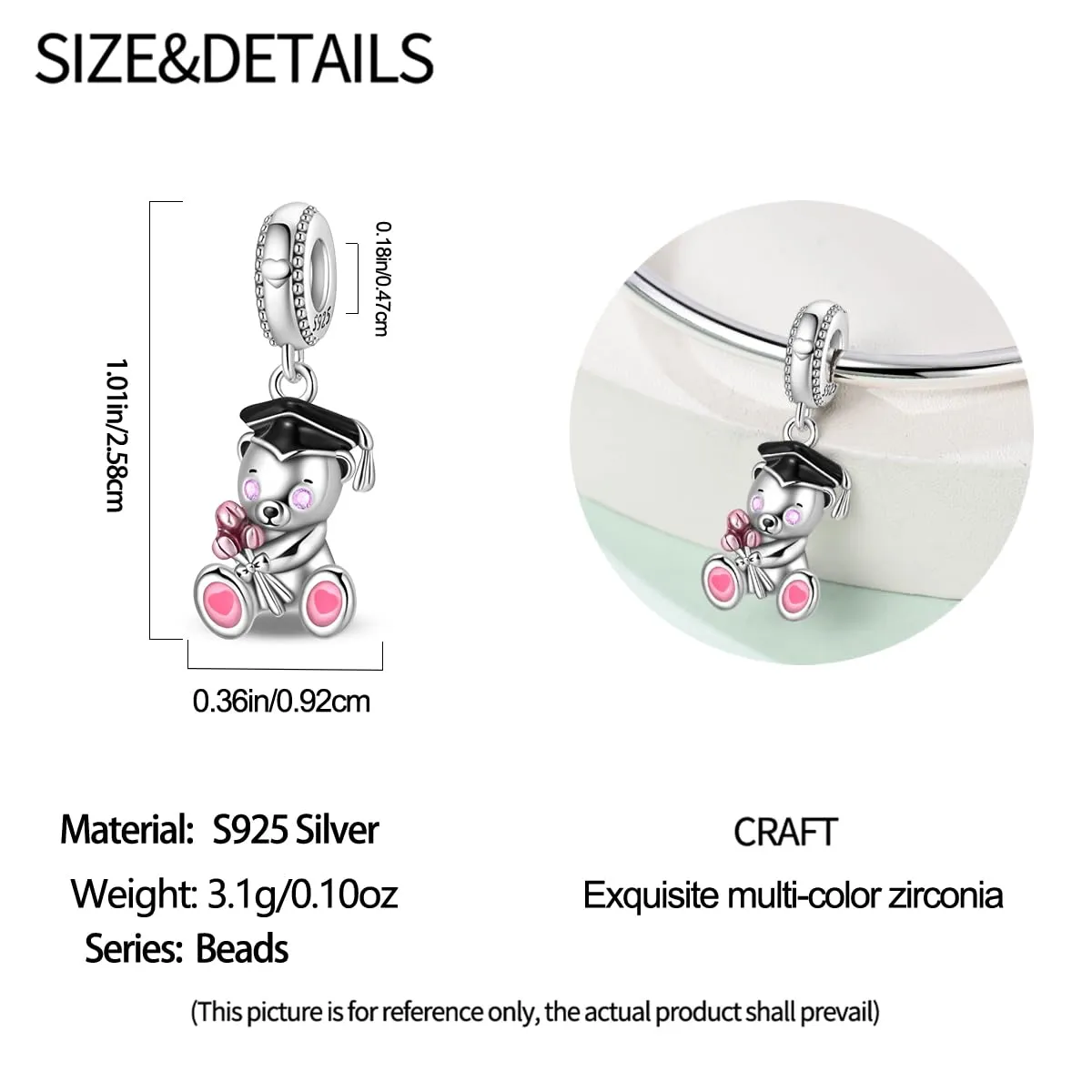 KUNSIR Bead Charm Ciondolo in Argento Sterling 925 con Cubic Zirconia per Braccialetti e Collane Europei - immagine 5