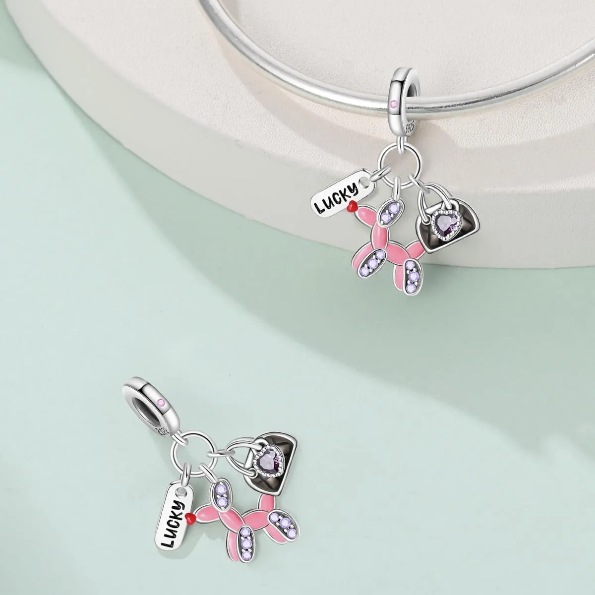 KUNSIR Bead Charm Ciondolo Argento Sterling 925 con Cubic Zirconia per Braccialetti e Collane Europei - immagine 2