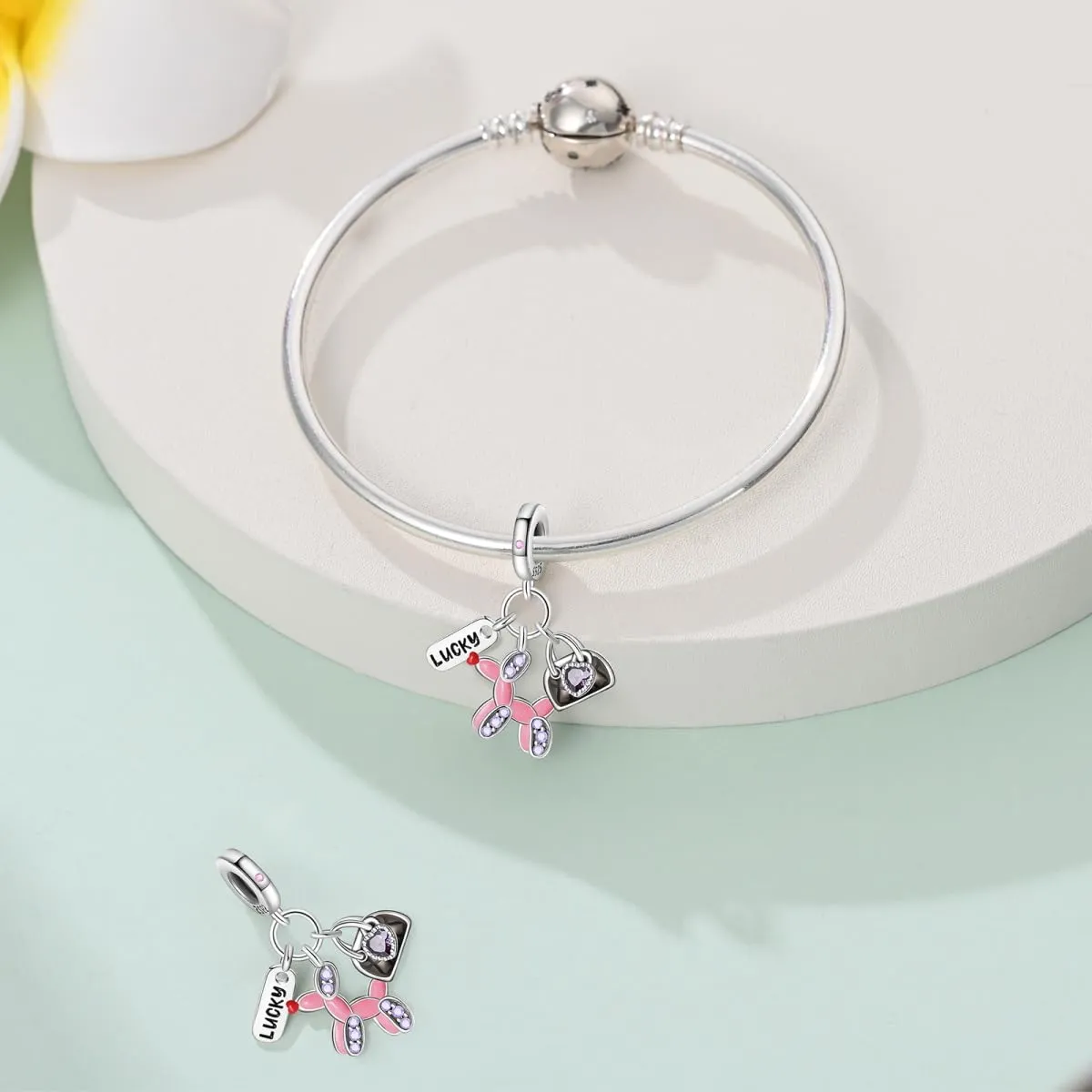 KUNSIR Bead Charm Ciondolo Argento Sterling 925 con Cubic Zirconia per Braccialetti e Collane Europei - immagine 3