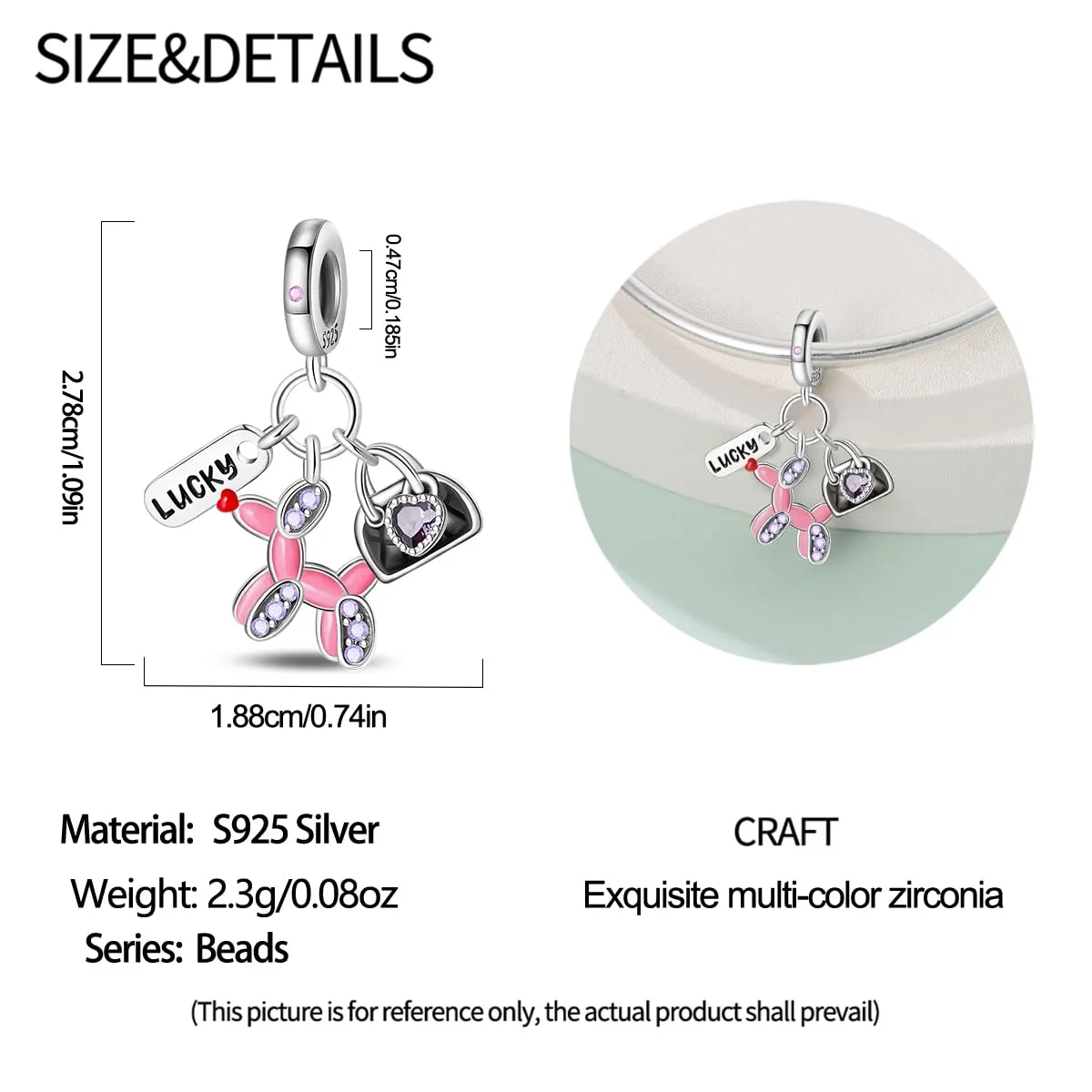 KUNSIR Bead Charm Ciondolo Argento Sterling 925 con Cubic Zirconia per Braccialetti e Collane Europei - immagine 5