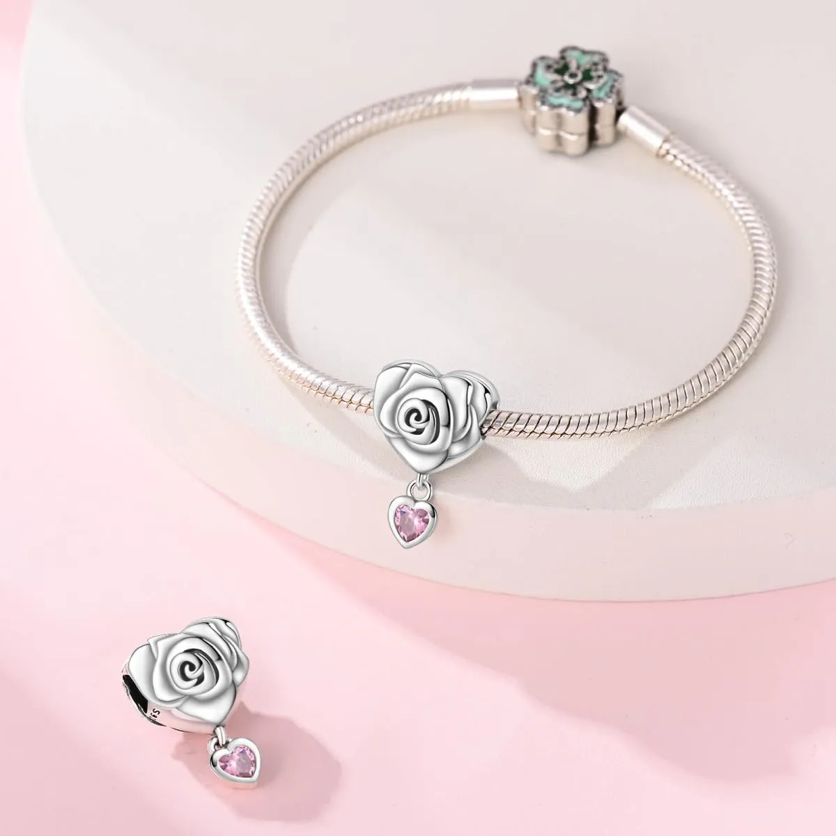 KUNSIR Bead Charm in Argento Sterling 925 con Cubic Zirconia per Braccialetti e Collane Europei - immagine 3