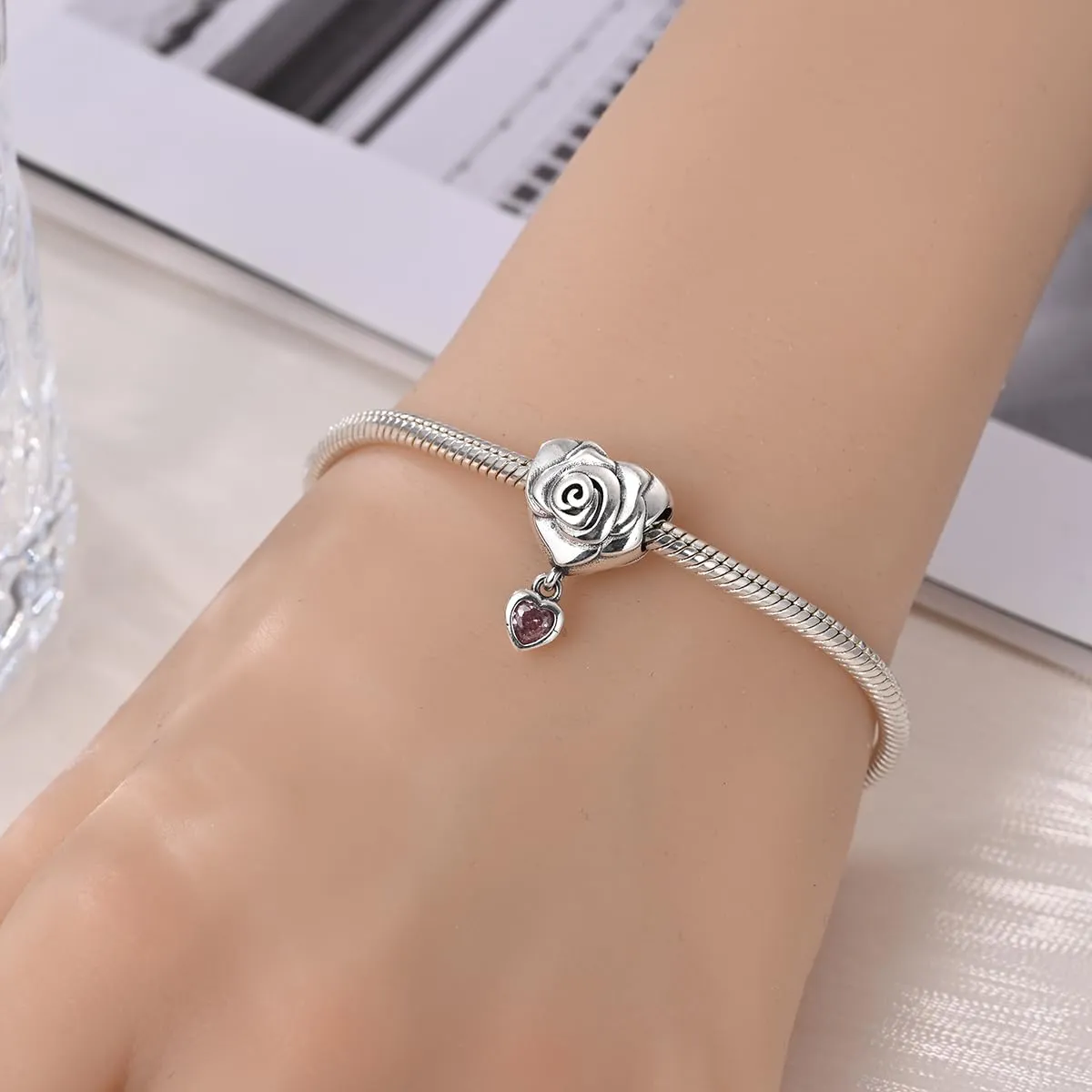 KUNSIR Bead Charm in Argento Sterling 925 con Cubic Zirconia per Braccialetti e Collane Europei - immagine 4