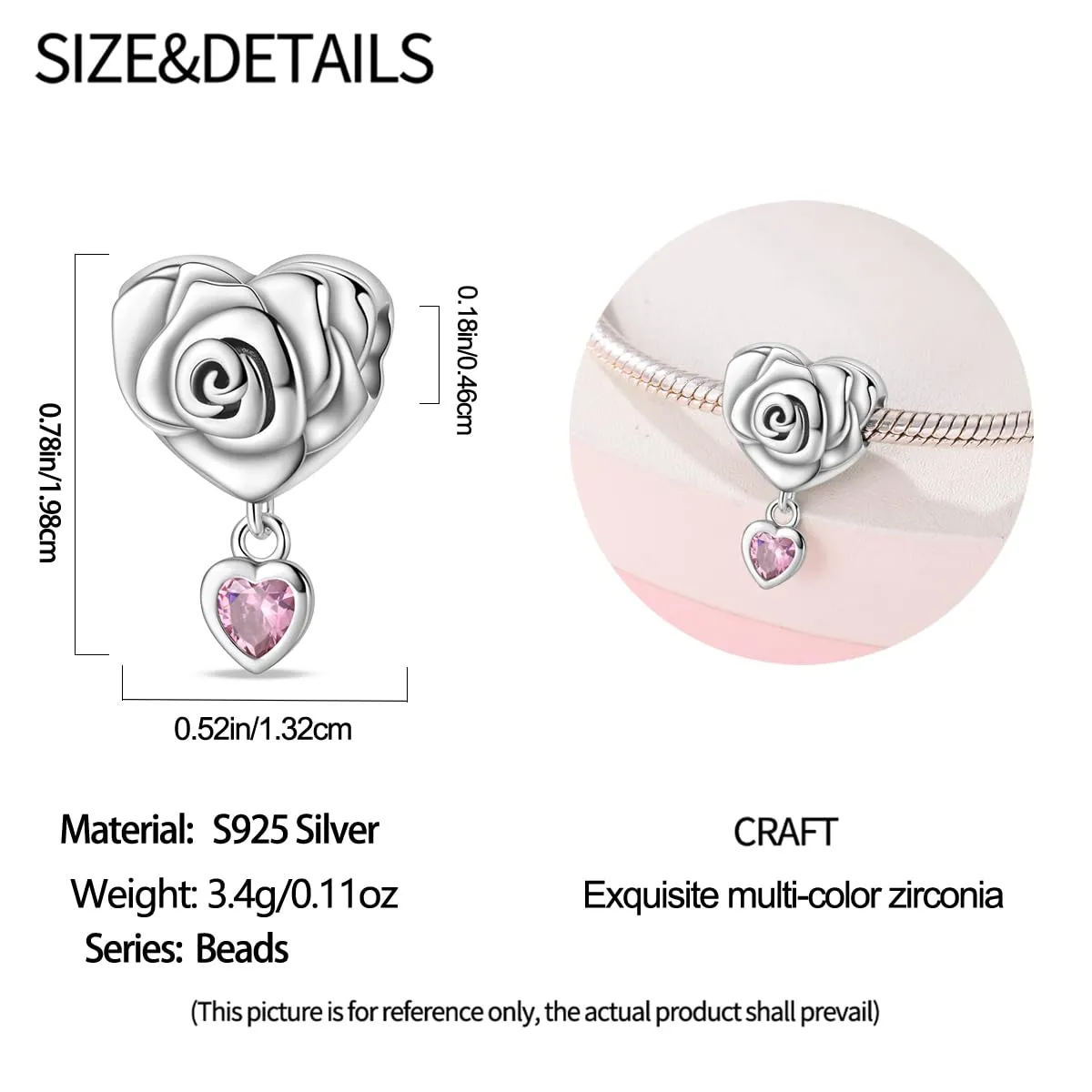 KUNSIR Bead Charm in Argento Sterling 925 con Cubic Zirconia per Braccialetti e Collane Europei - immagine 5