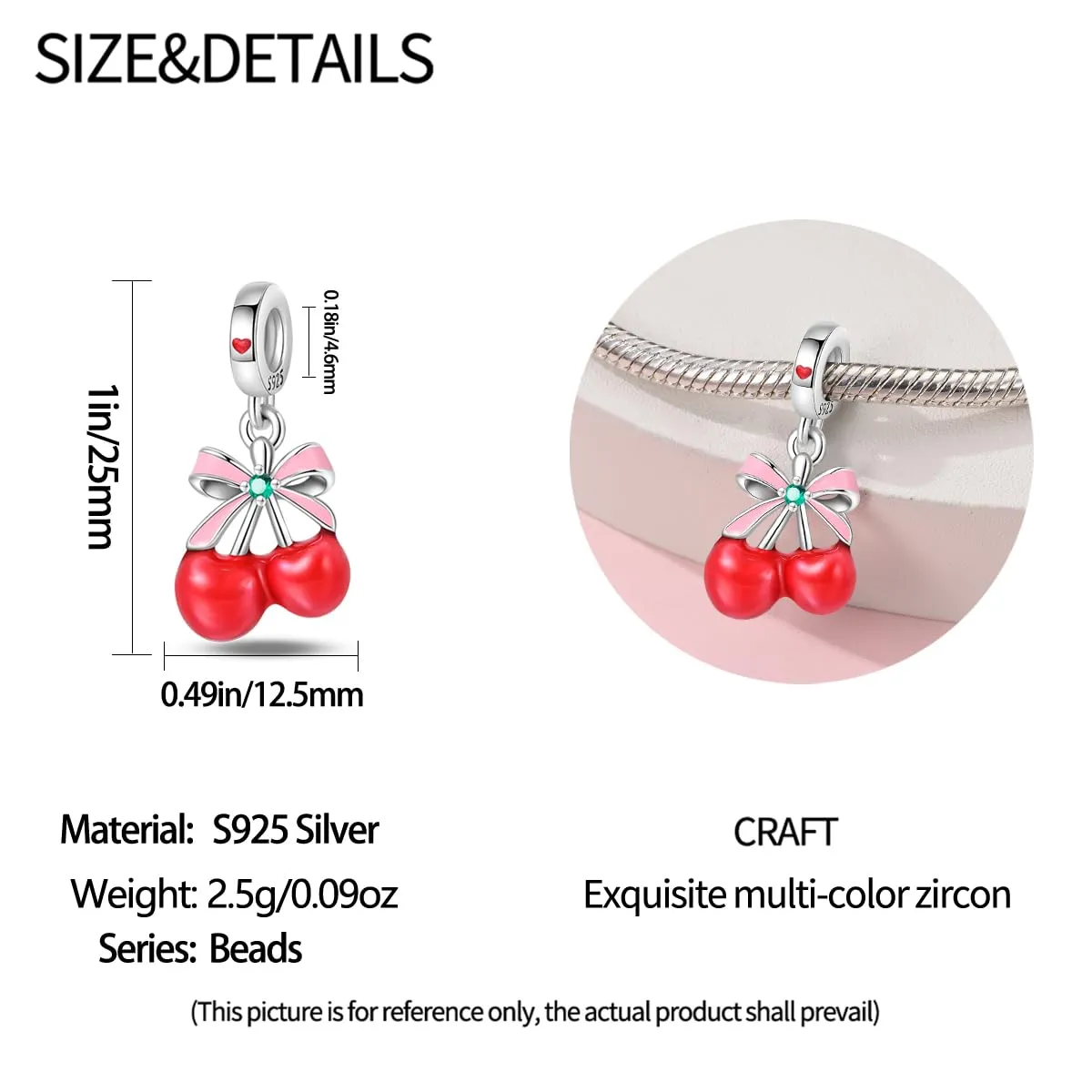 KUNSIR Ciondolo in Argento Sterling 925 con Cubic Zirconia per Braccialetti e Collane Europei - immagine 5