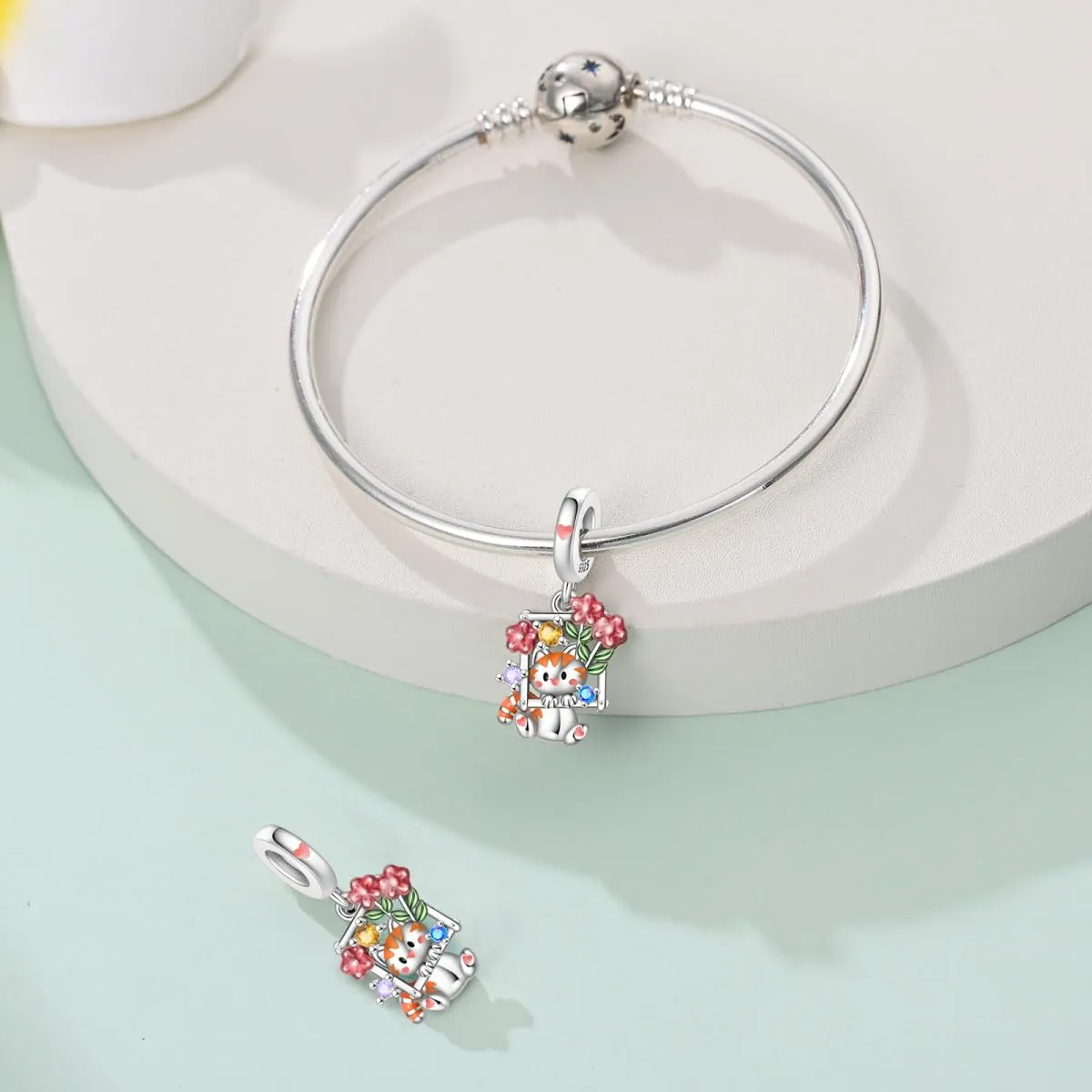 KUNSIR Bead Charm Ciondolo in Argento Sterling 925 con Cubic Zirconia per Braccialetti e Collane Europei - immagine 3