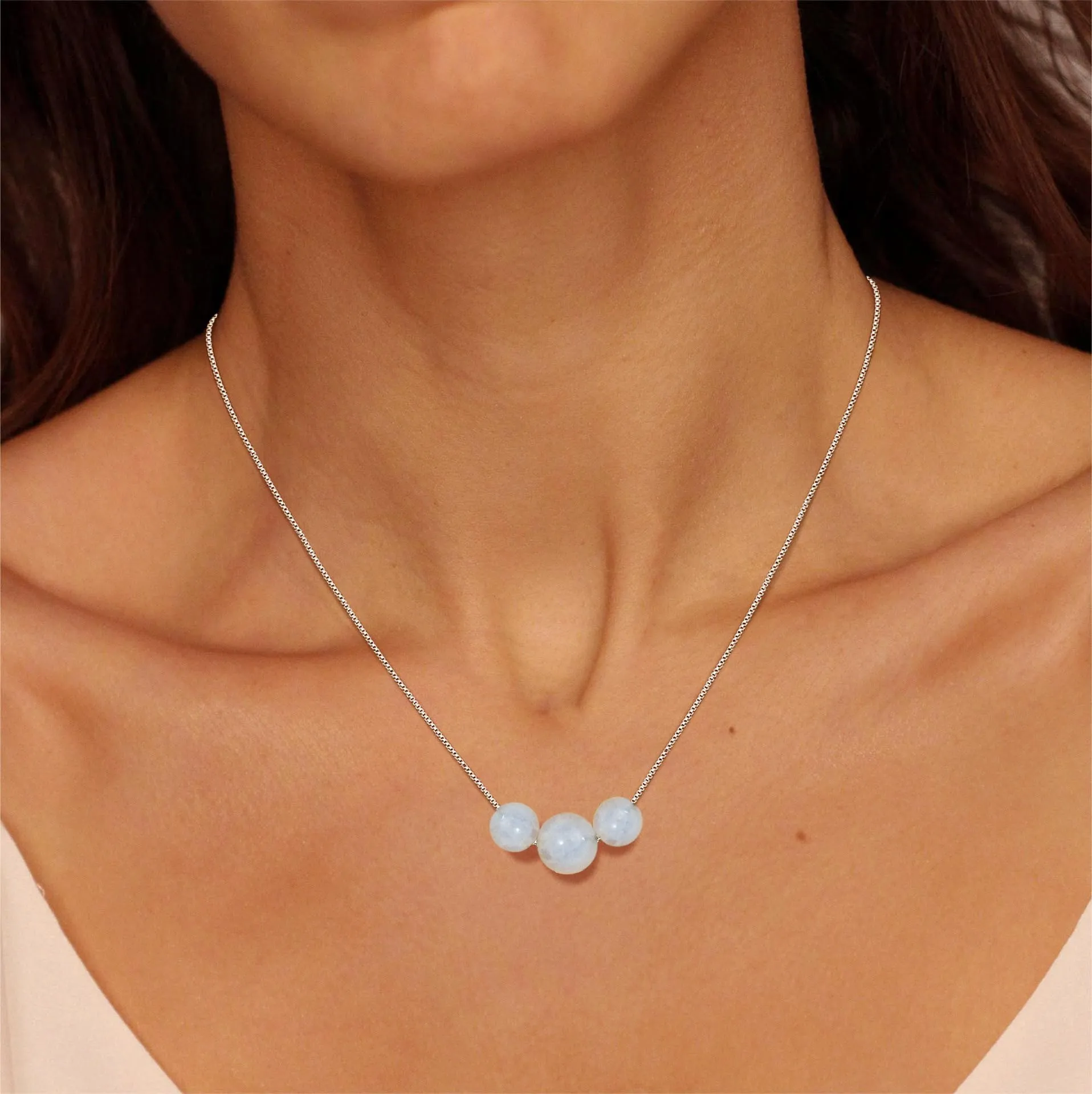 Aretas Collana in Pietra di Luna in Argento 925, 42+8cm - immagine 2