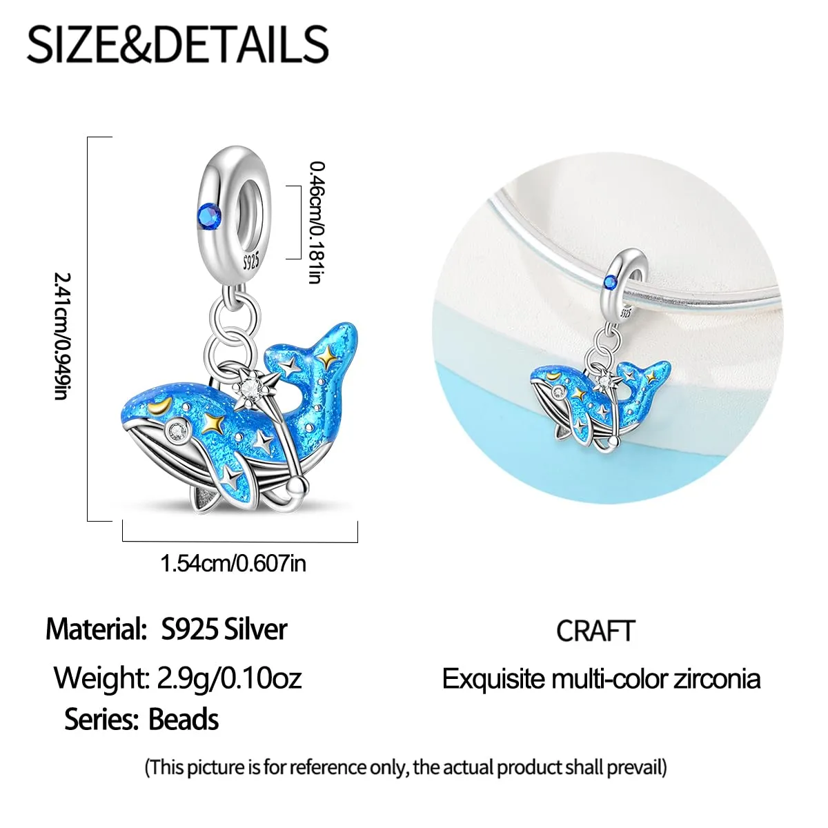 KUNSIR Bead Charm Ciondolo Argento Sterling 925 con Cubic Zirconia per Pandora Braccialetti e Collane Europee - immagine 5
