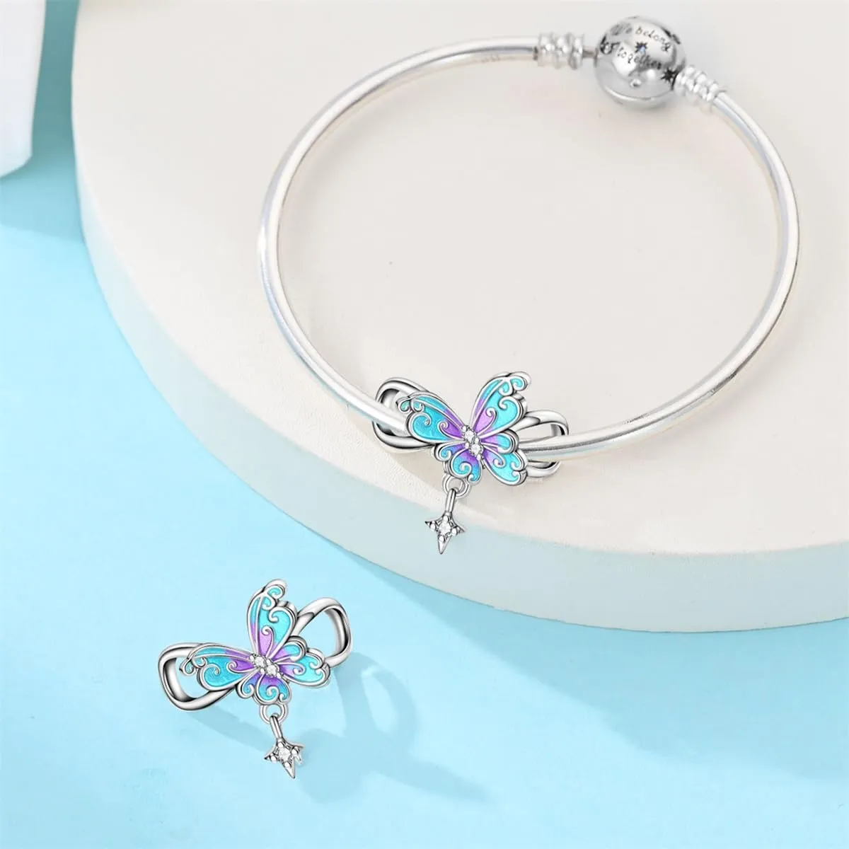 KUNSIR Bead Charm Ciondolo Argento Sterling 925 con Cubic Zirconia per Braccialetti e Collane Europei - immagine 3
