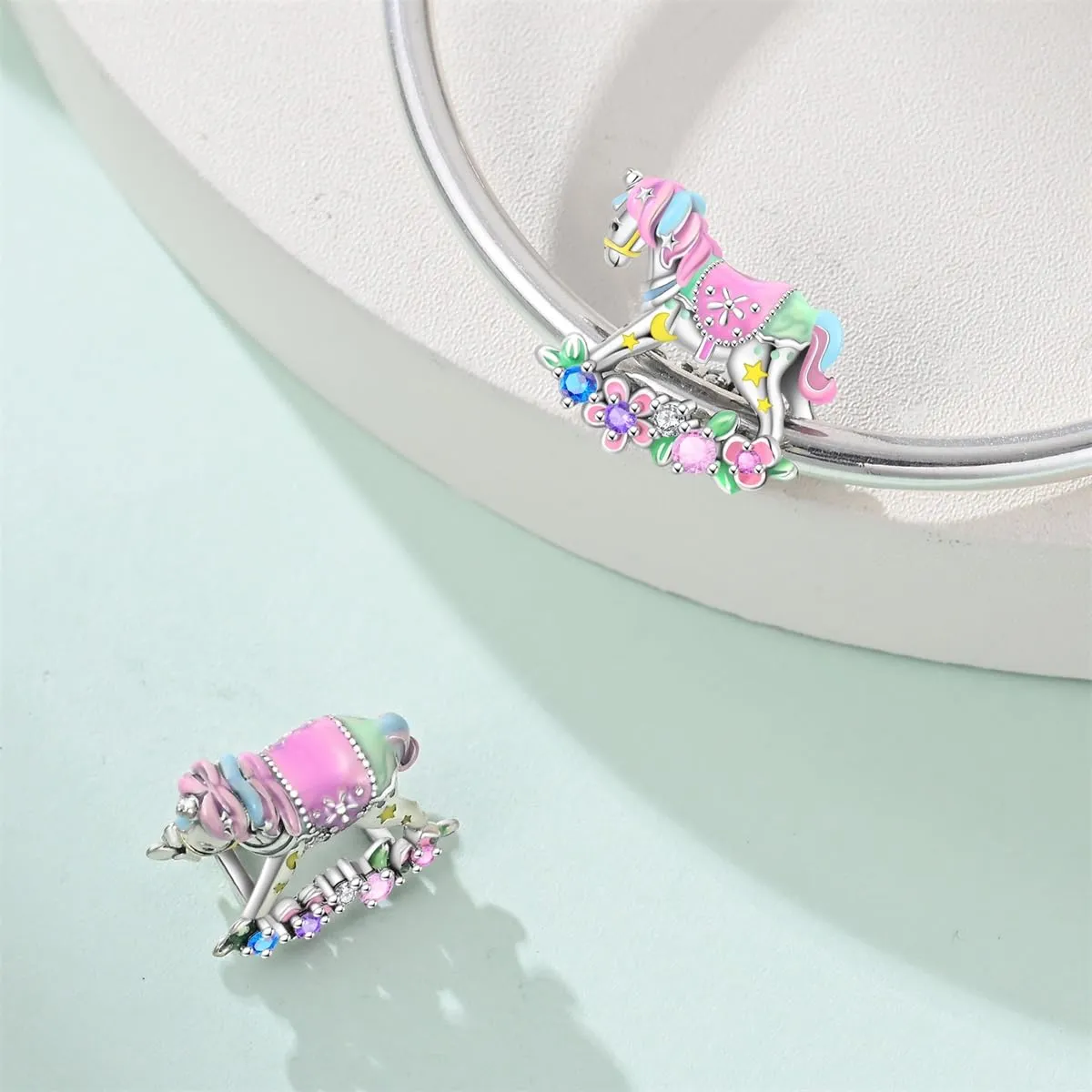 KUNSIR Bead Charm in Argento Sterling 925 con Cubic Zirconia, Compatibile con Braccialetti e Collane Europei - immagine 2