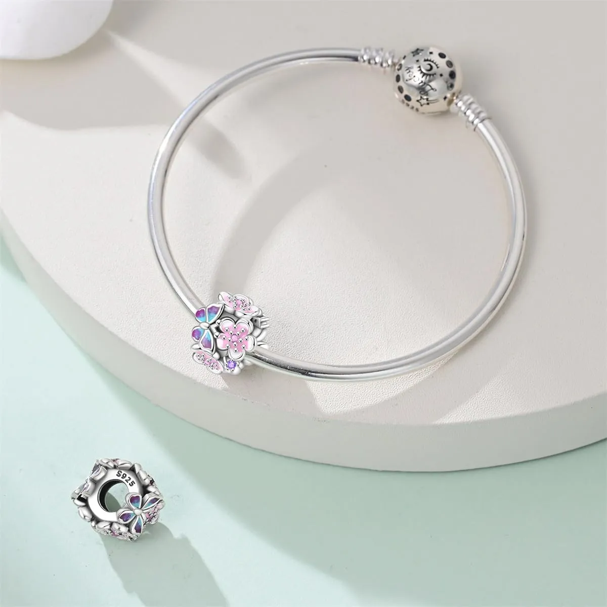 KUNSIR Bead Charm in Argento Sterling 925 con Cubic Zirconia, Compatibile con Braccialetti e Collane Europei - immagine 3
