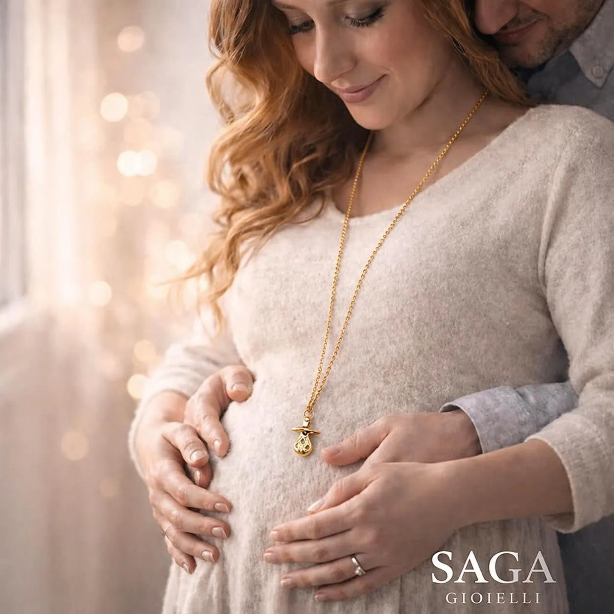 SAGA GIOIELLI Collana Chiama Angeli Gravidanza con Ciuccio Sonoro, Dorato - immagine 3